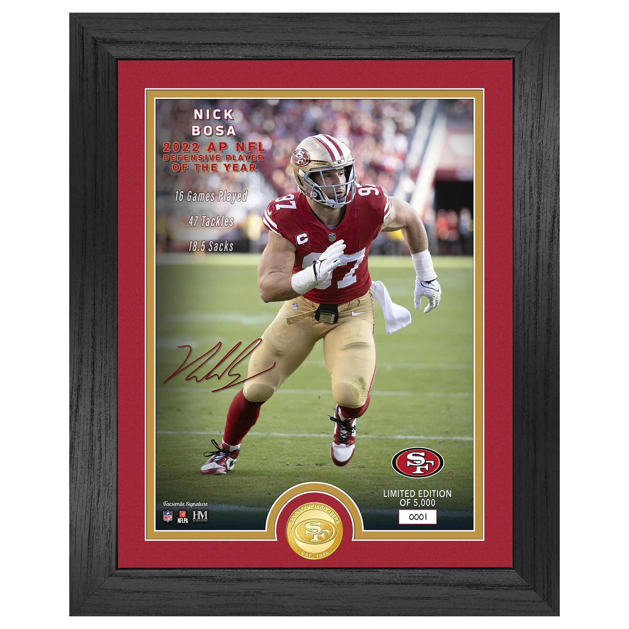 Highland Mint Nick Bosa San Francisco 49ers 2022 NFL Defensive Player of the Year 13'' x 16'' Bronze Coin Photo Mint