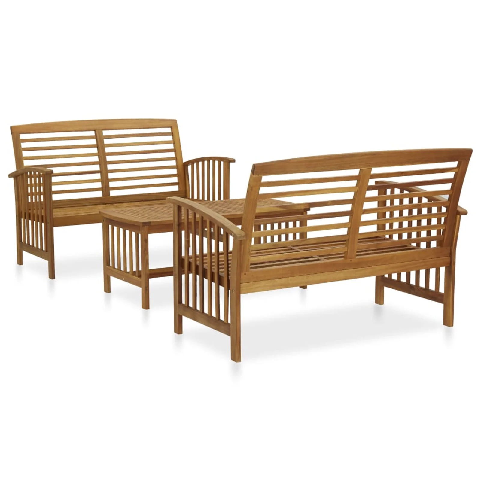 Dcenta 3 Piece Wooden Patio  Set 2 Garden Bench and Coffee Side Table Acacia Wood Sectional  Furniture Set for Patio, Backyard, Garden, Balcony