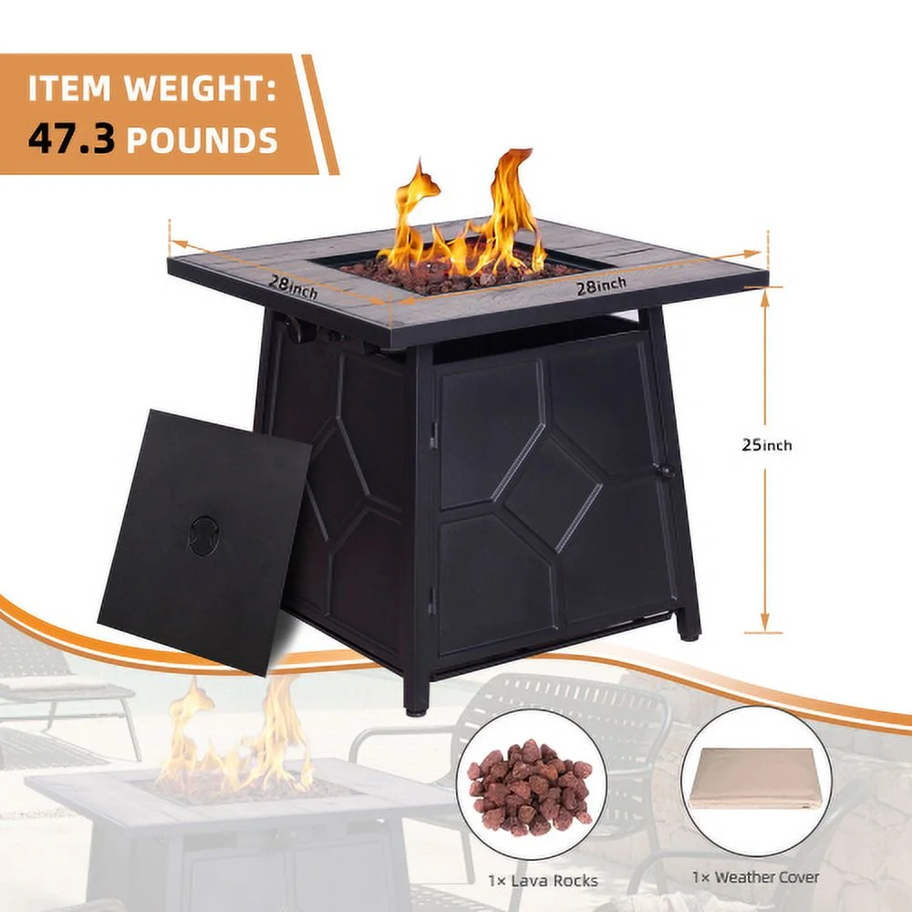 Buumin 40,000 BTU Steel Propane Gas Fire Pit Table With Steel lid, Weather Cover