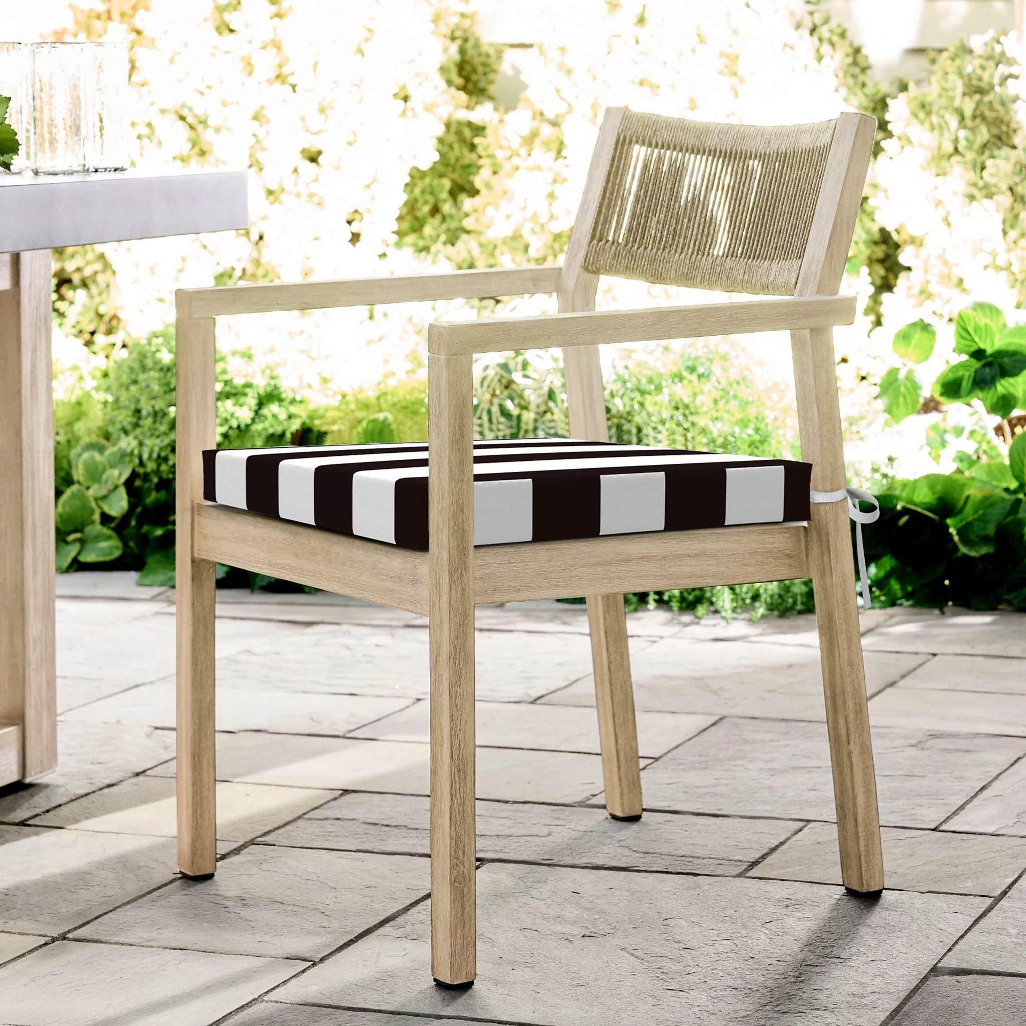 Set of 2, Black Stripe Square Outdoor Chair Pad