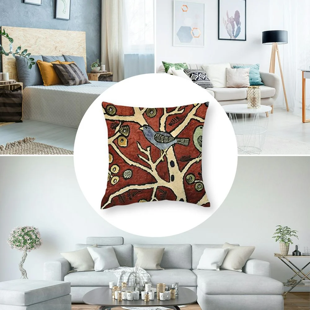 Plant Birds Throw Pillow Cover | Karla Gerard Designer Pillowcase Chair Cushion Chair Cushions Hand Embroide Wool