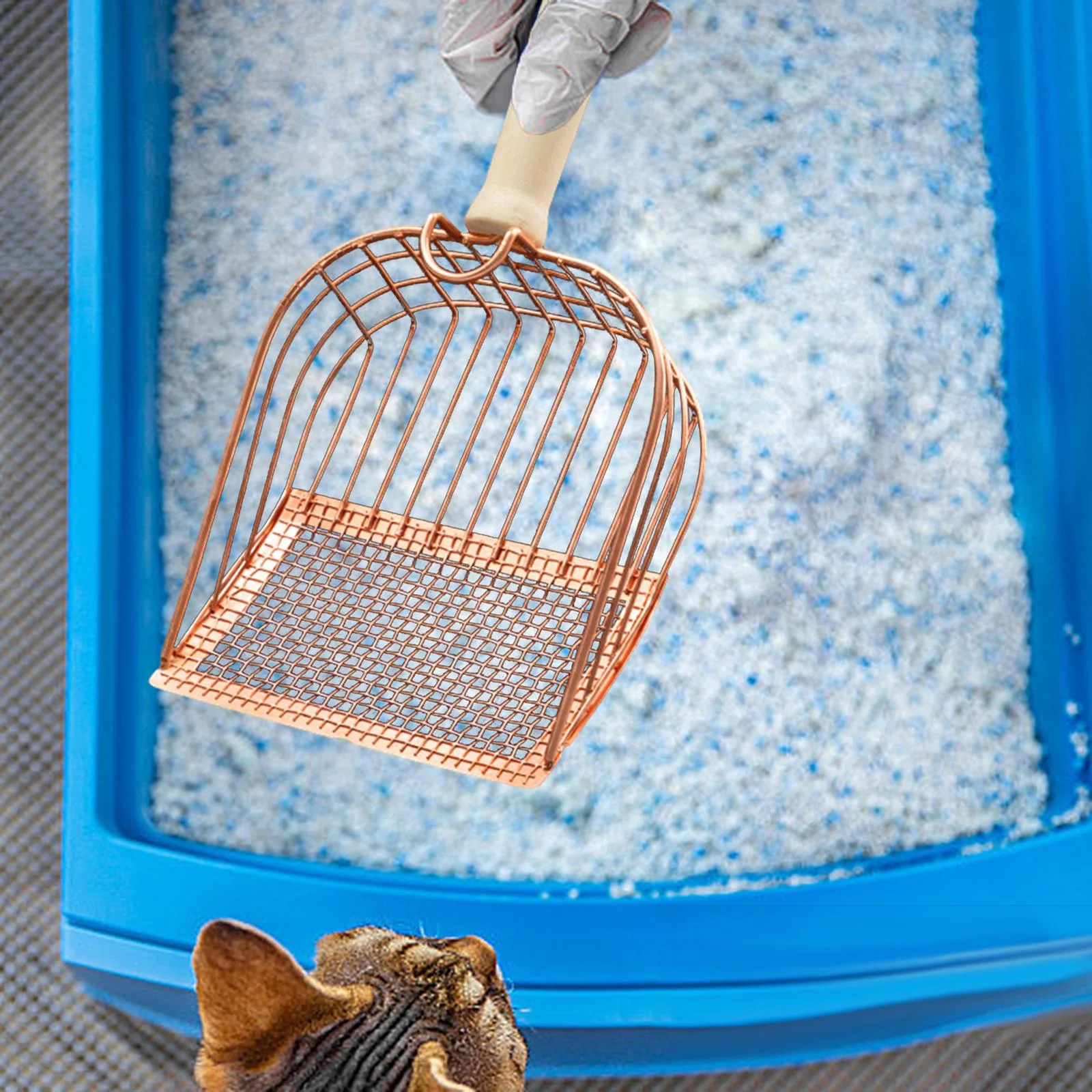 TOOYFUL Metal Litter Scooper, Nonstick Pet Litter Scoops with Wood Handle, Substrate Scoops, Cat Litter Shovels, Cat Litter Scoops Rose Gold