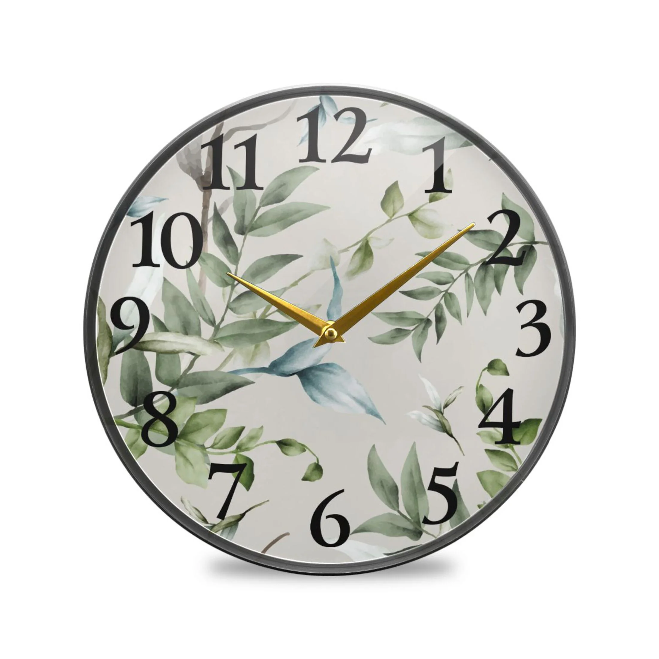 Watercolor Leaves Wall Clocks Battery Operated 11.9 Inch Round Clock Acrylic Silent Non-Ticking Bedroom Living Room Decorative Clocks