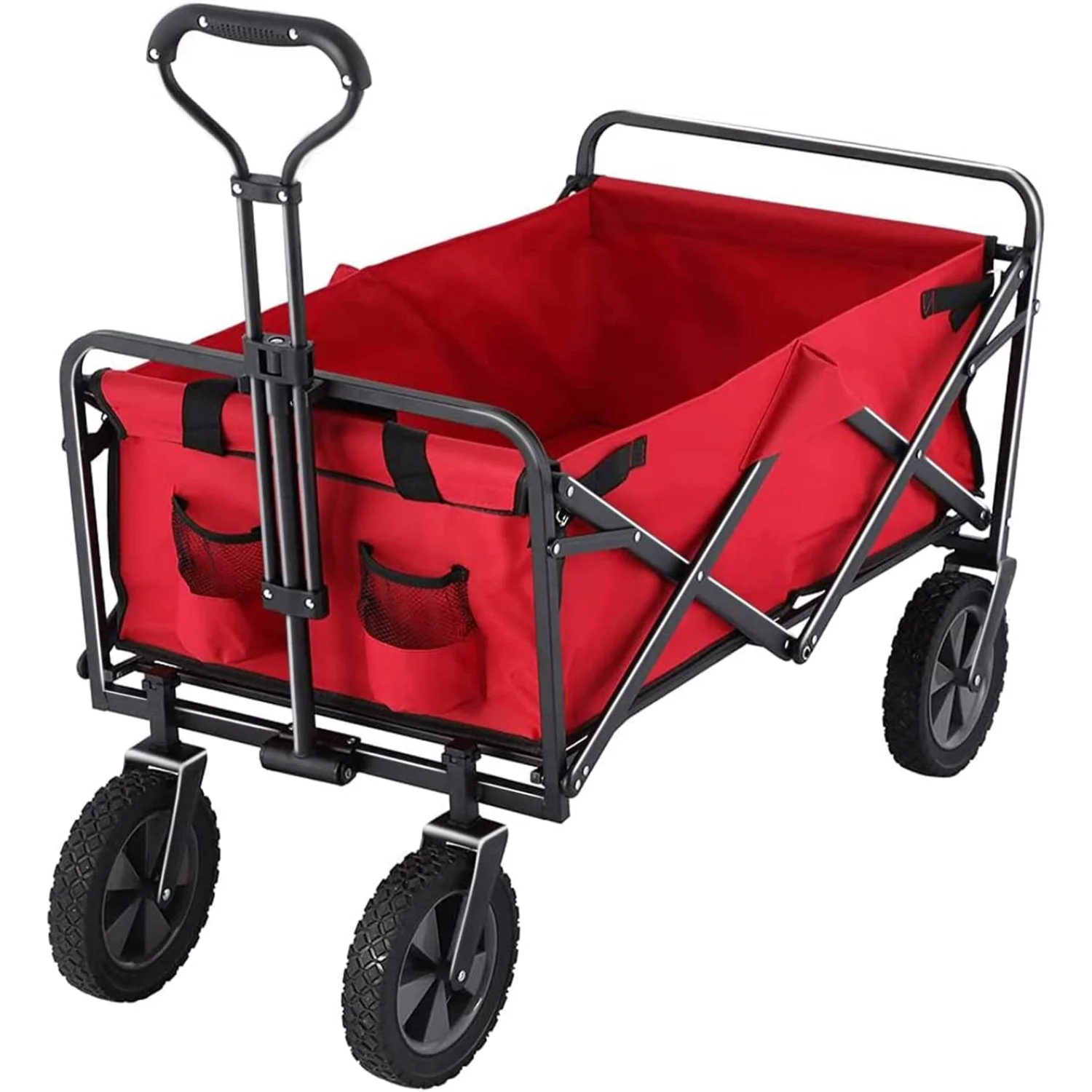 220 lbs Capaticy Folding Wagon, Utility Garden Cart Collapsible with Wheels for Outdoor Camping, Red