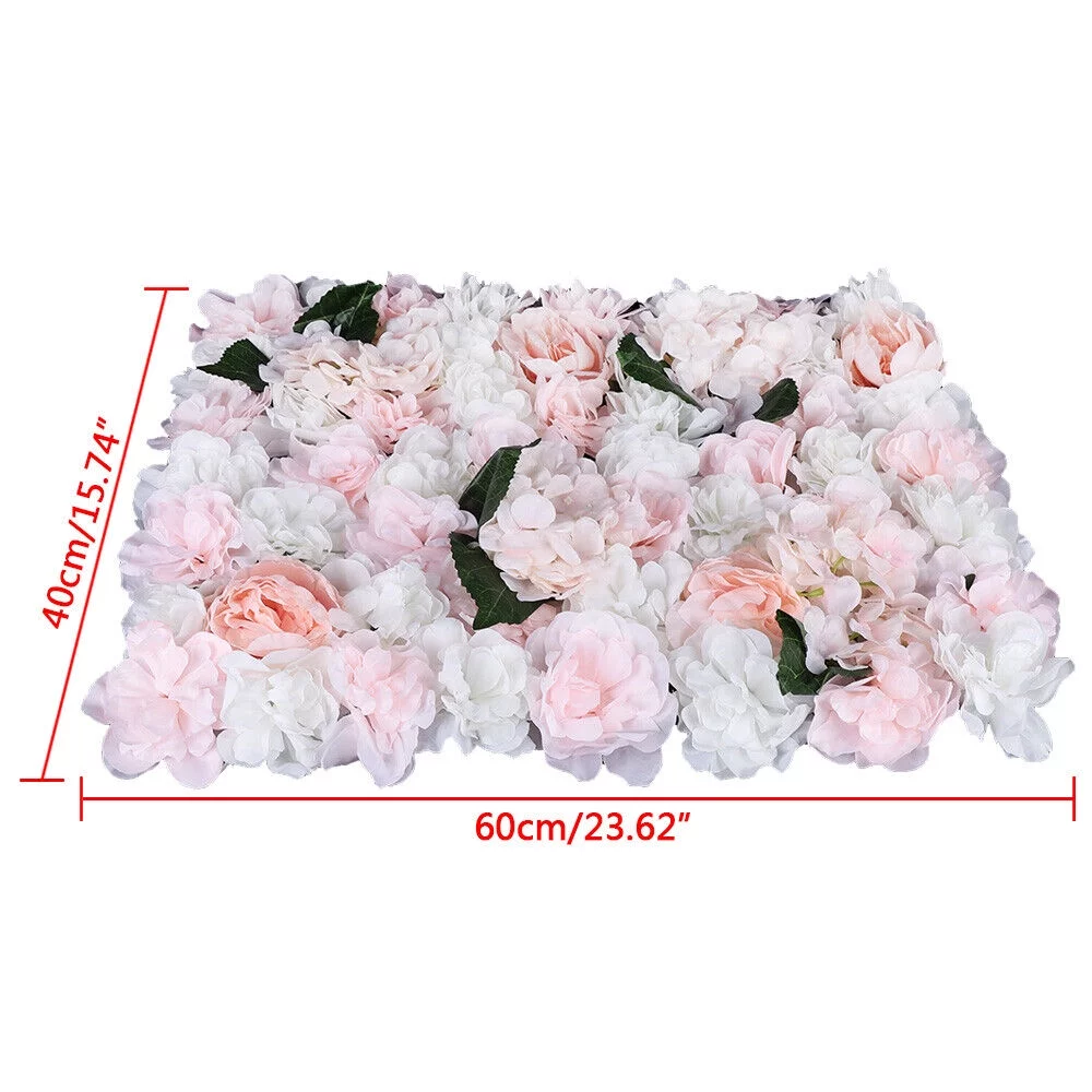 6 Pieces Artificial Flower Wall Panel Wedding Venue Rose Hydrangea Wall 60x40cm