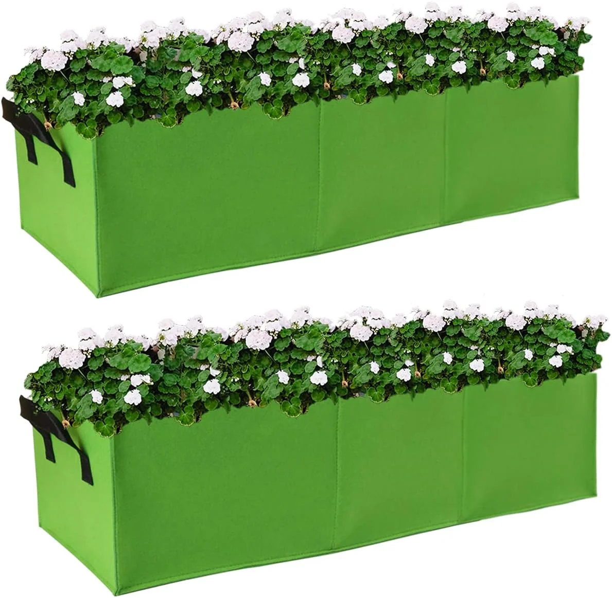 Nvzi Plant Grow Bags, 10 Pack Fabric Raised Planting Bads, 3 Holes Rectangle Grow Bag, 15 Gallon Breathable Potato Tomato Planter Pots for Outdoor Vegetables Plant Flowers (Green)