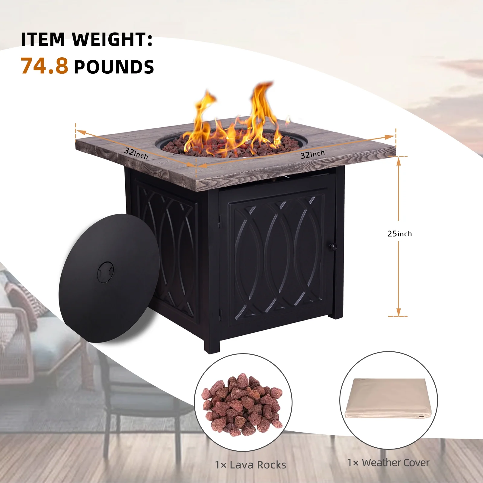 Terrafab Top + Metal Base Firepit Internal Gas Tank KD Round