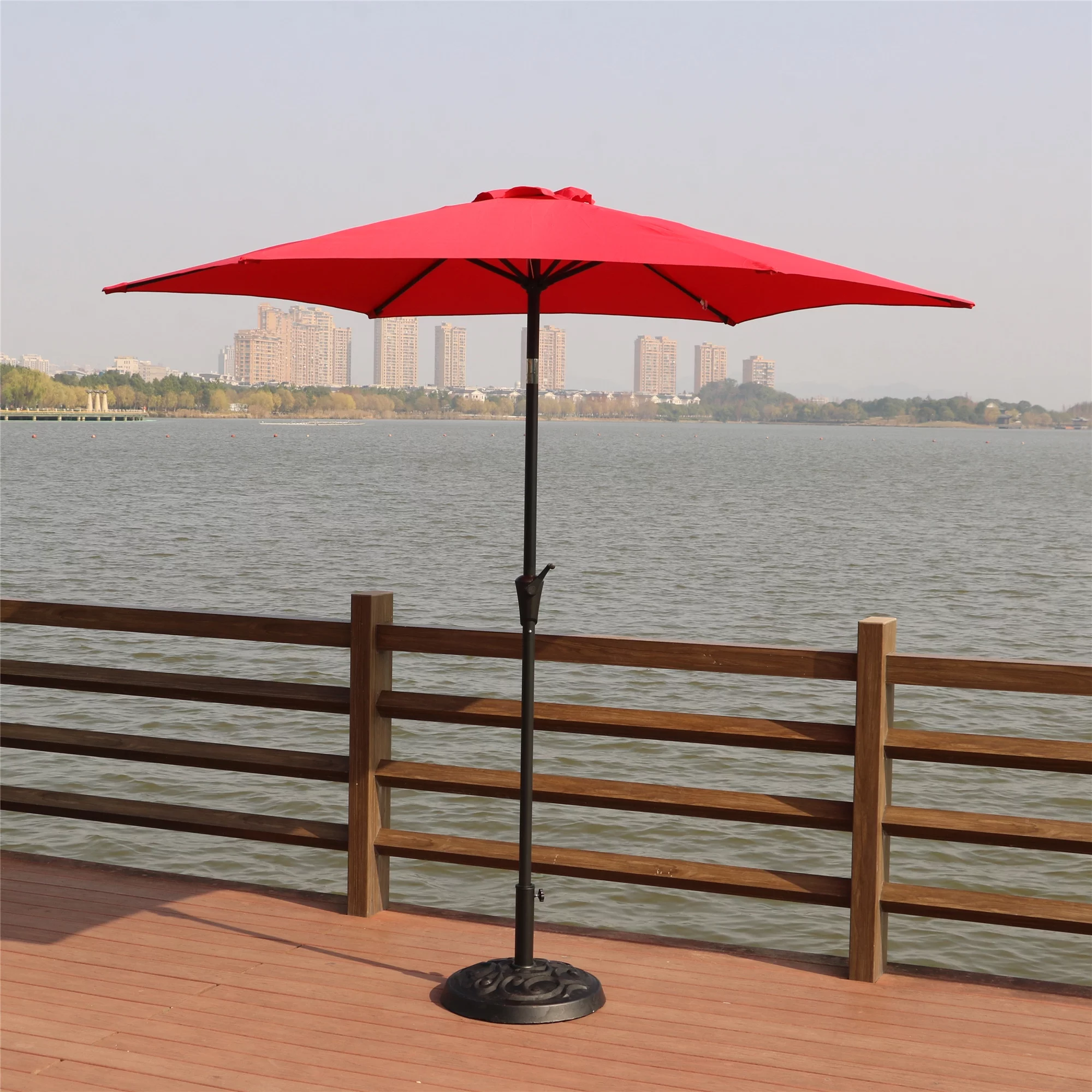 CoSoTower 8, 8 Feet Outdoor Aluminum Patio Umbrella, Patio Umbrella, Market Umbrella With 33 Pounds Round Resin Umbrella Base, Push Button Tilt And Crank Lift, Red