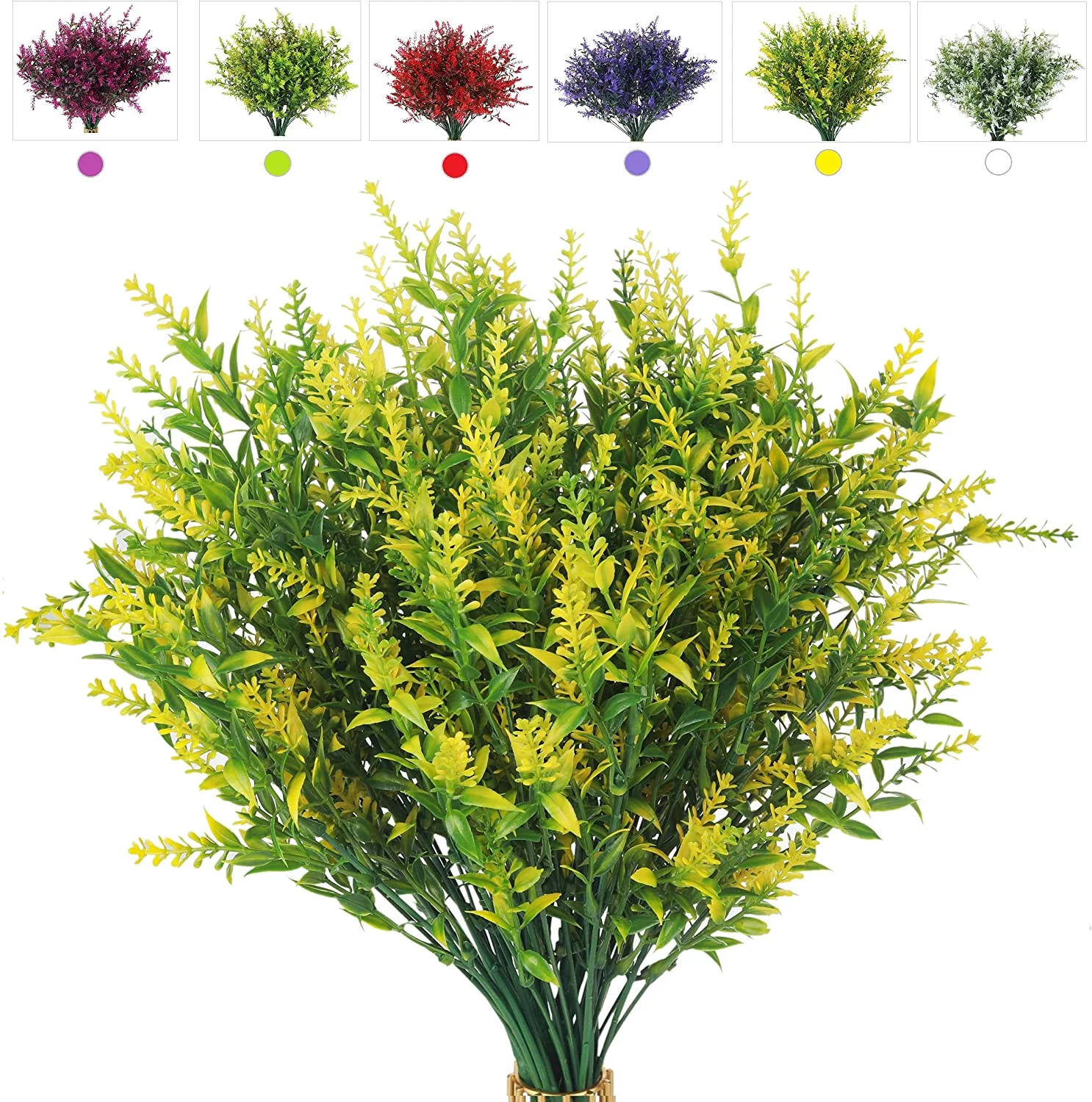 Babibeauty 8 Bundles Artificial Lavender Flowers Outdoor Fake Plants UV Resistant Plants Faux Plastic Plants for Outdoor Indoor Home Window Garden Wedding Porch Box Hanging Plants Decor (Yellow)