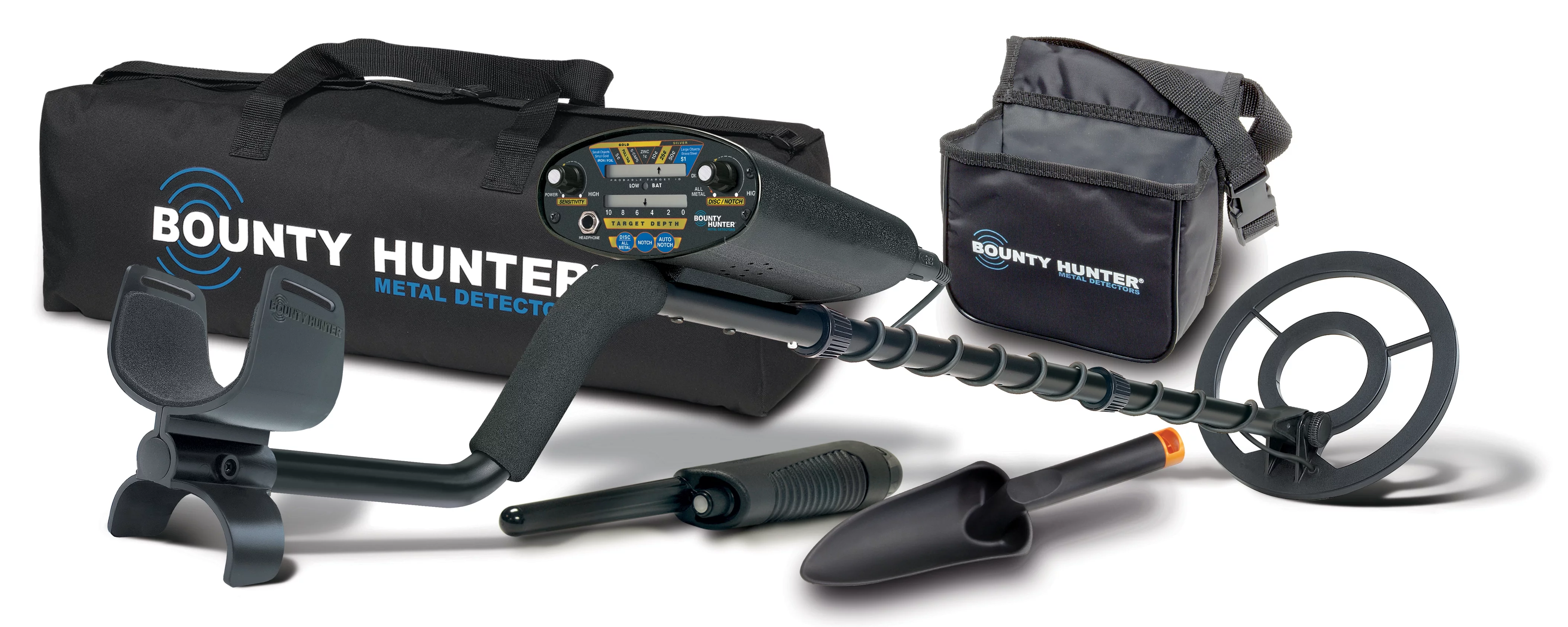 Bounty Hunter Pioneer 202 Metal Detector with Pinpointer, Carry Bag, Pouch and Digger