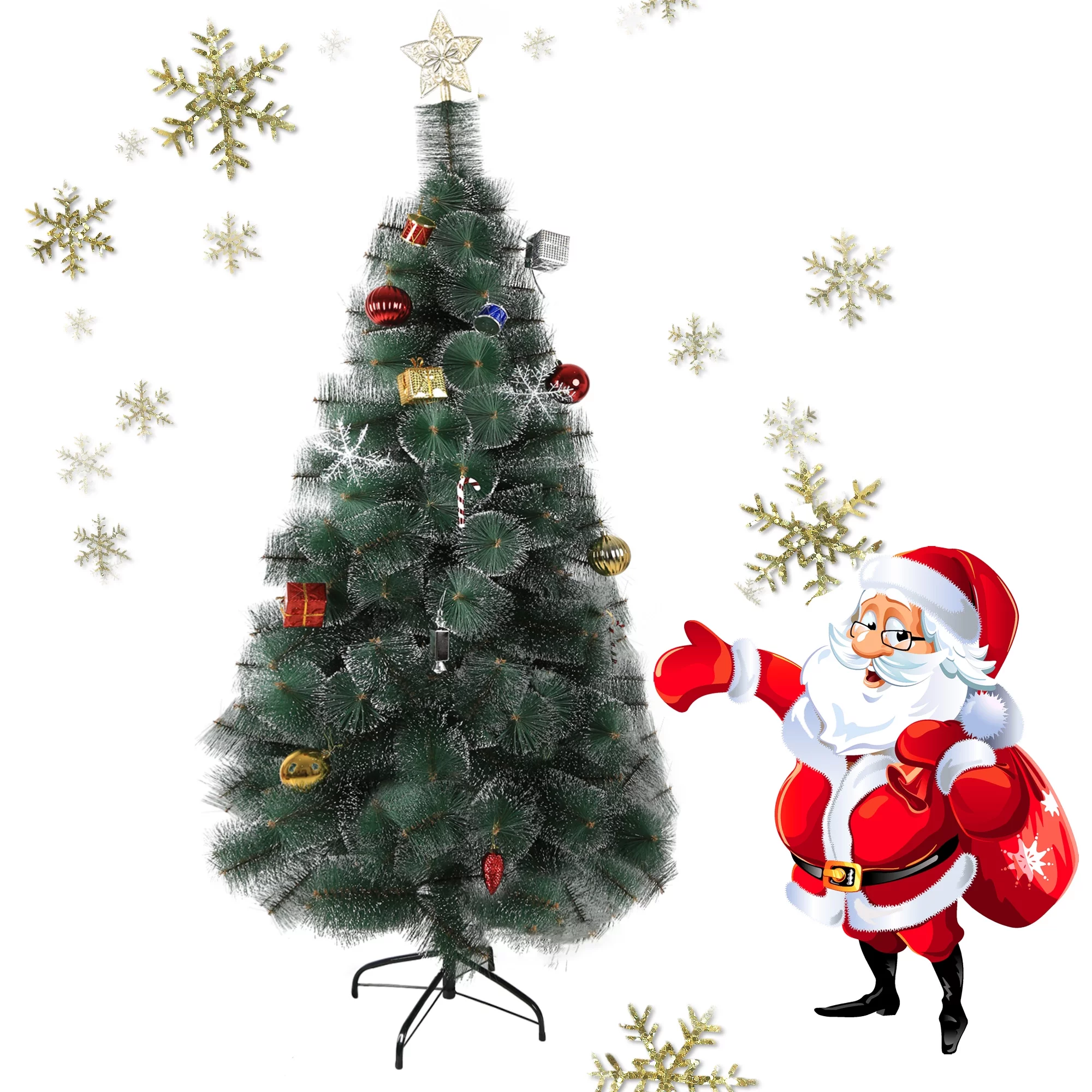 Karmas Product 8 Feet Artificial Xmas Pine Tree Realistic Snow Branches 460 Tips Full Tree Easy Assembly with Solid Metal Stand & Decoration