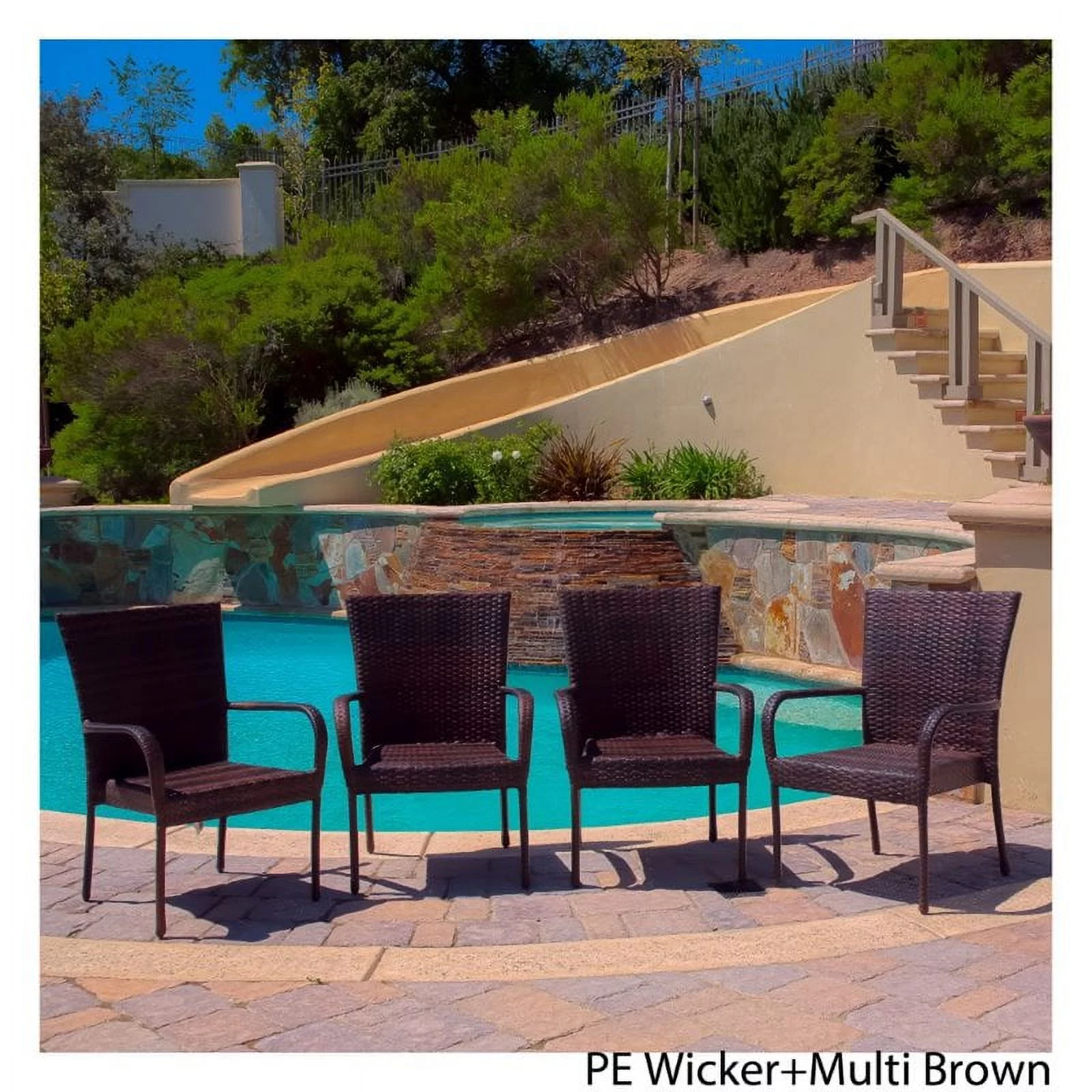 Noble House Benhill Wicker Stacking Patio Dining Arm Chair in Brown (Set of 4)