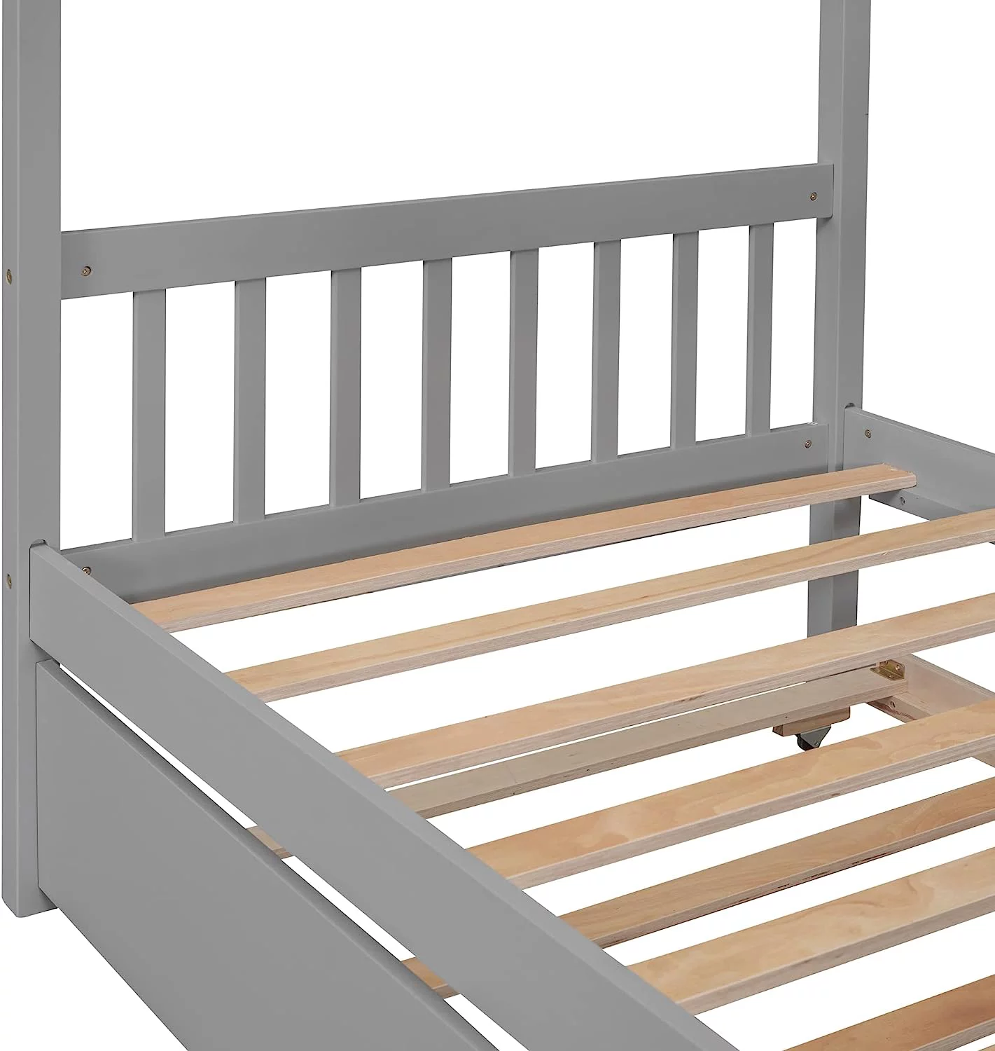 Twin House Bed for Kids,Wooden House Bed Frame with Twin Size Trundle Bed,Roof Design Twin Bed with Headboard for Girls,Teens,Adult