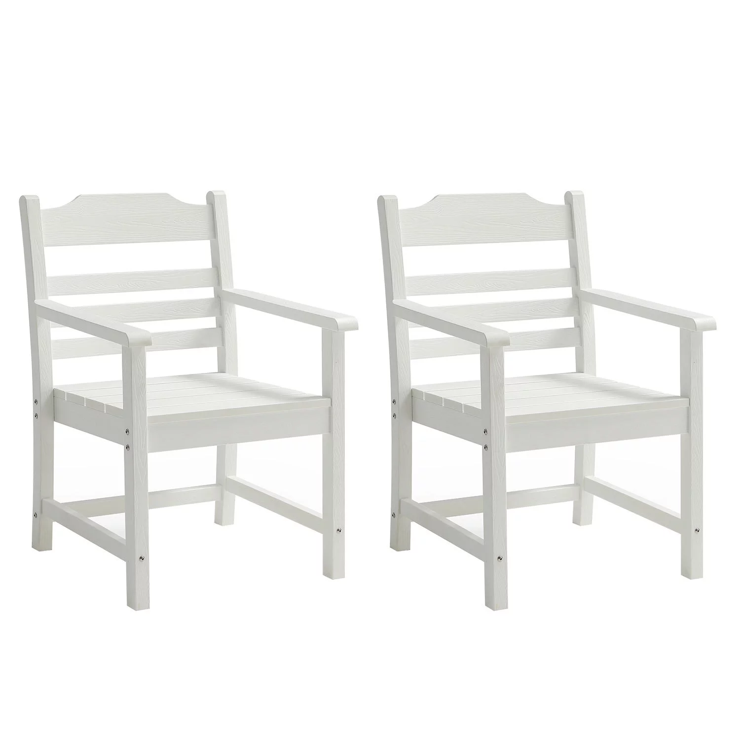 Patio Dining Chair with Armset Set of 2  Pure White with Imitation Wood Grain Wexture HIPS Material