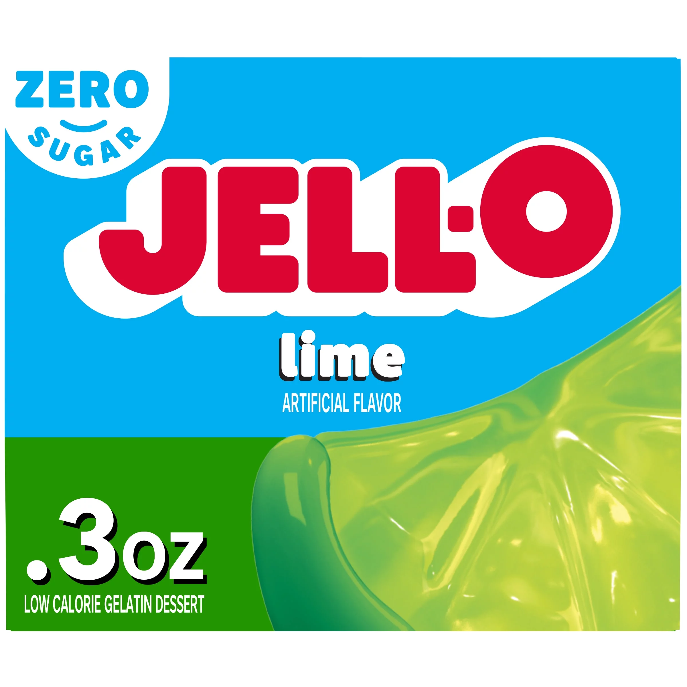 Jell-O Lime Artificially Flavored Zero Sugar Low Calorie Gelatin Dessert Mix, 0.3 oz Box