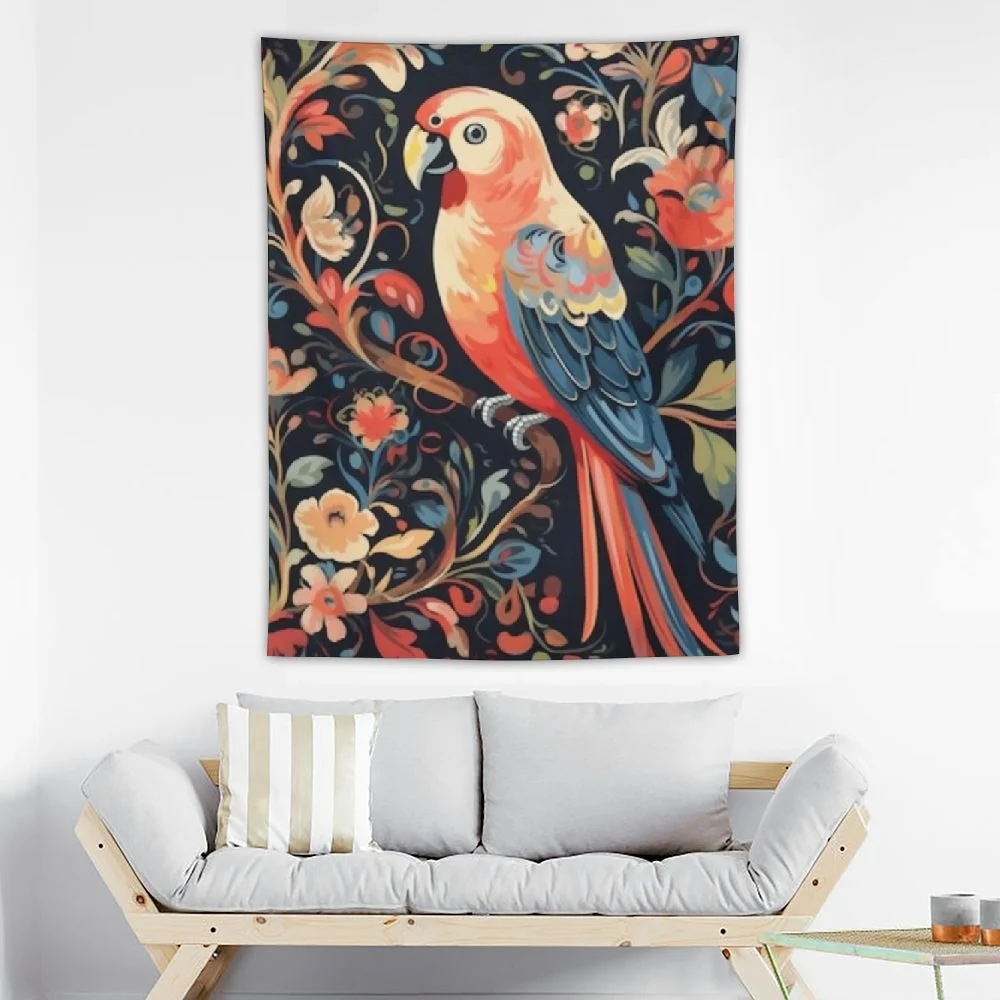 Fsmy  Parrot Tapestry Colorful Bird Bedroom Decoration Watercolor Magic Curtain Wall Hanging for Room Home Dorm Decor 30x40in