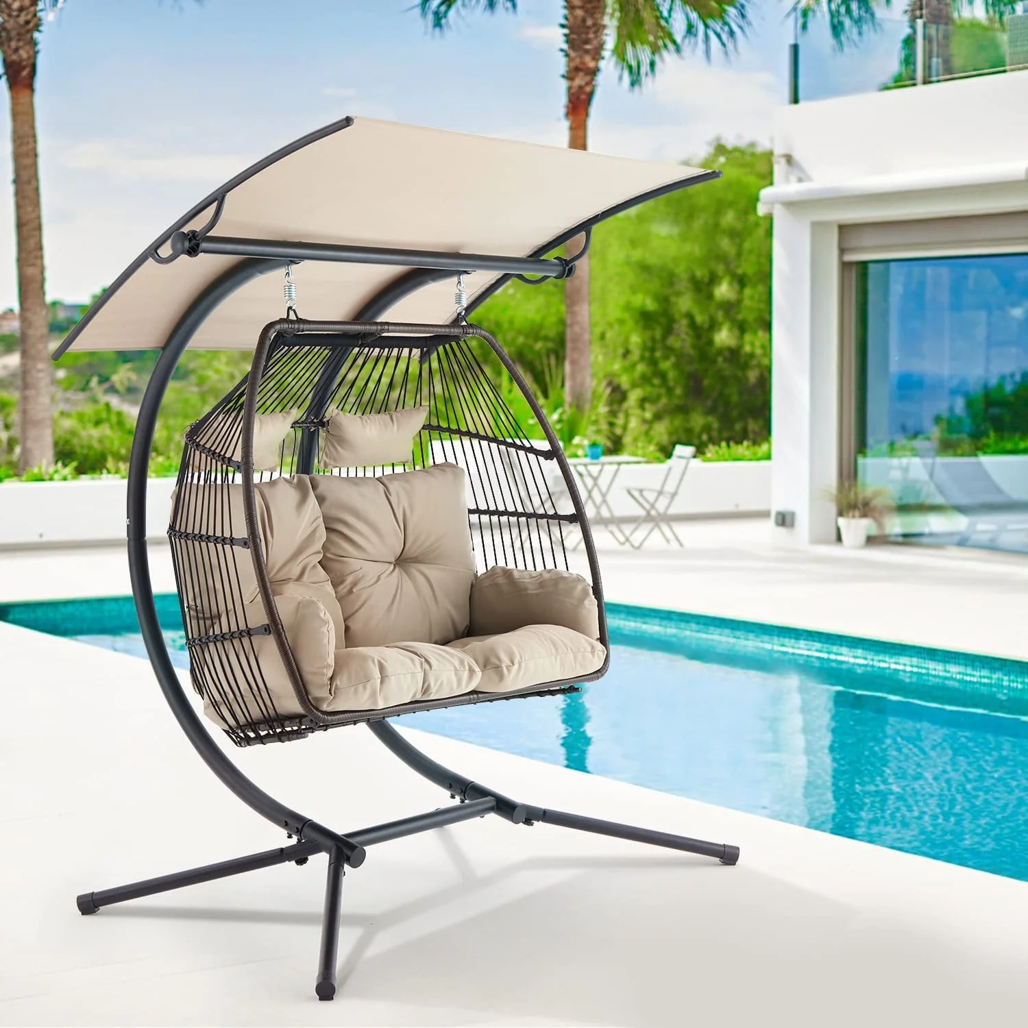 Richryce Outdoor Hanging Egg Chair Swing for Patio Bench, Steel Frame