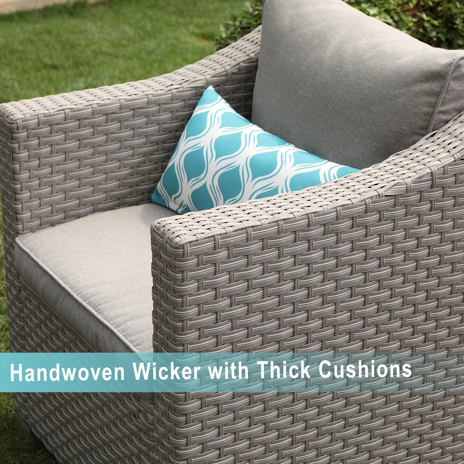 COSIEST 4-Piece Concrete Fire Pit Outdoor Furniture Gray Wicker Sectional Sofa