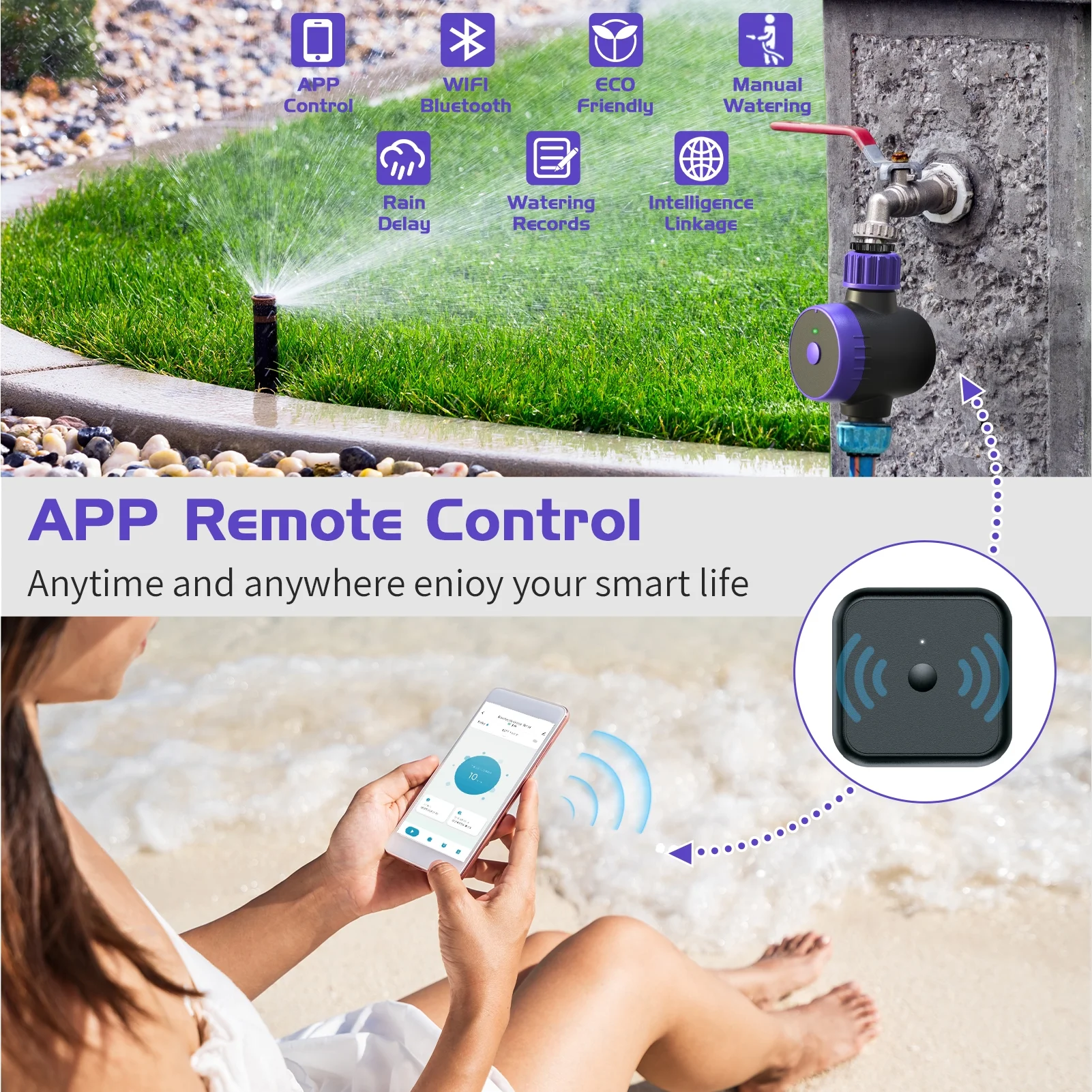 Bluetooth Sprinkler Timer, WiFi Smart Irrigation Water Timer, Wireless Remote APP & Voice Control, Rain Delay/ Manual/ Automatic Watering System(Notice: Cannot ship out the goods at weekends.)