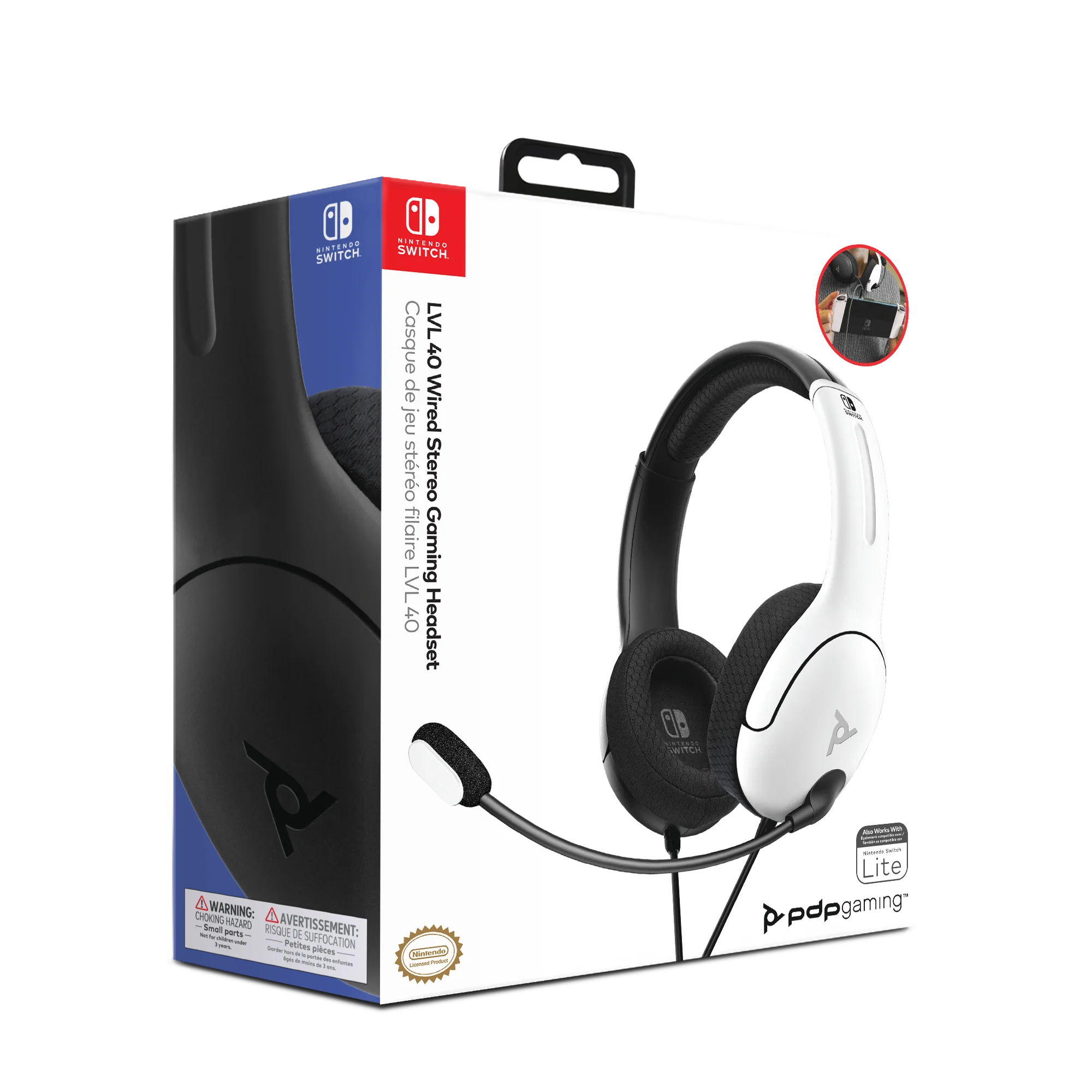 PDP Gaming LVL40 Wired Stereo Gaming Headset with Noise Cancelling Microphone: Nintendo Switch - Black & White, Nintendo Switch