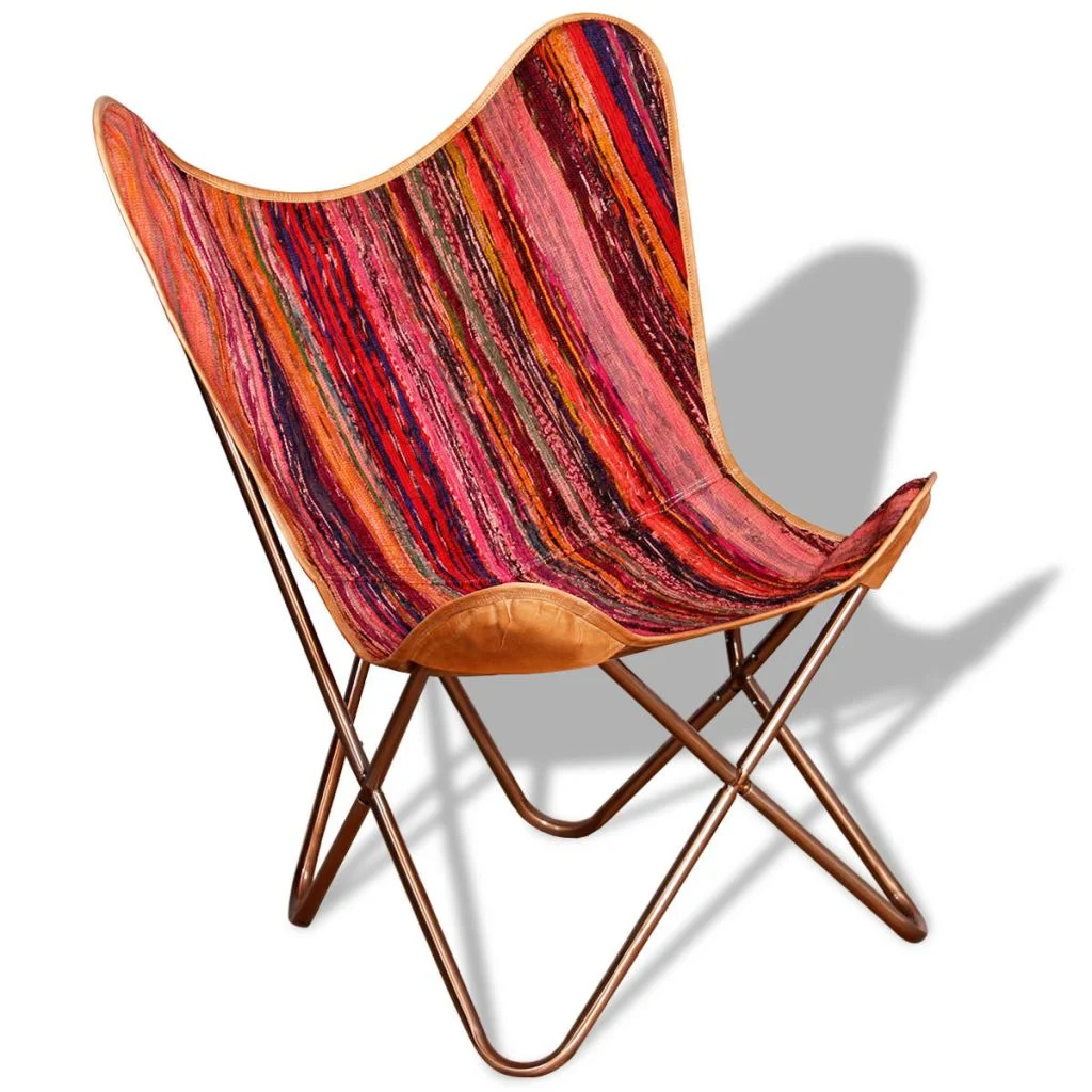 OWSOO Butterfly Chair Multicolour Chindi Fabric