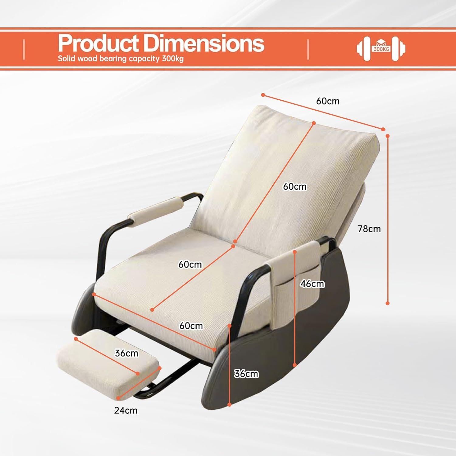 Foldable Rocking Chair with Foot Pads,Bedroom Backrest Chair, Living Room Reading Chair