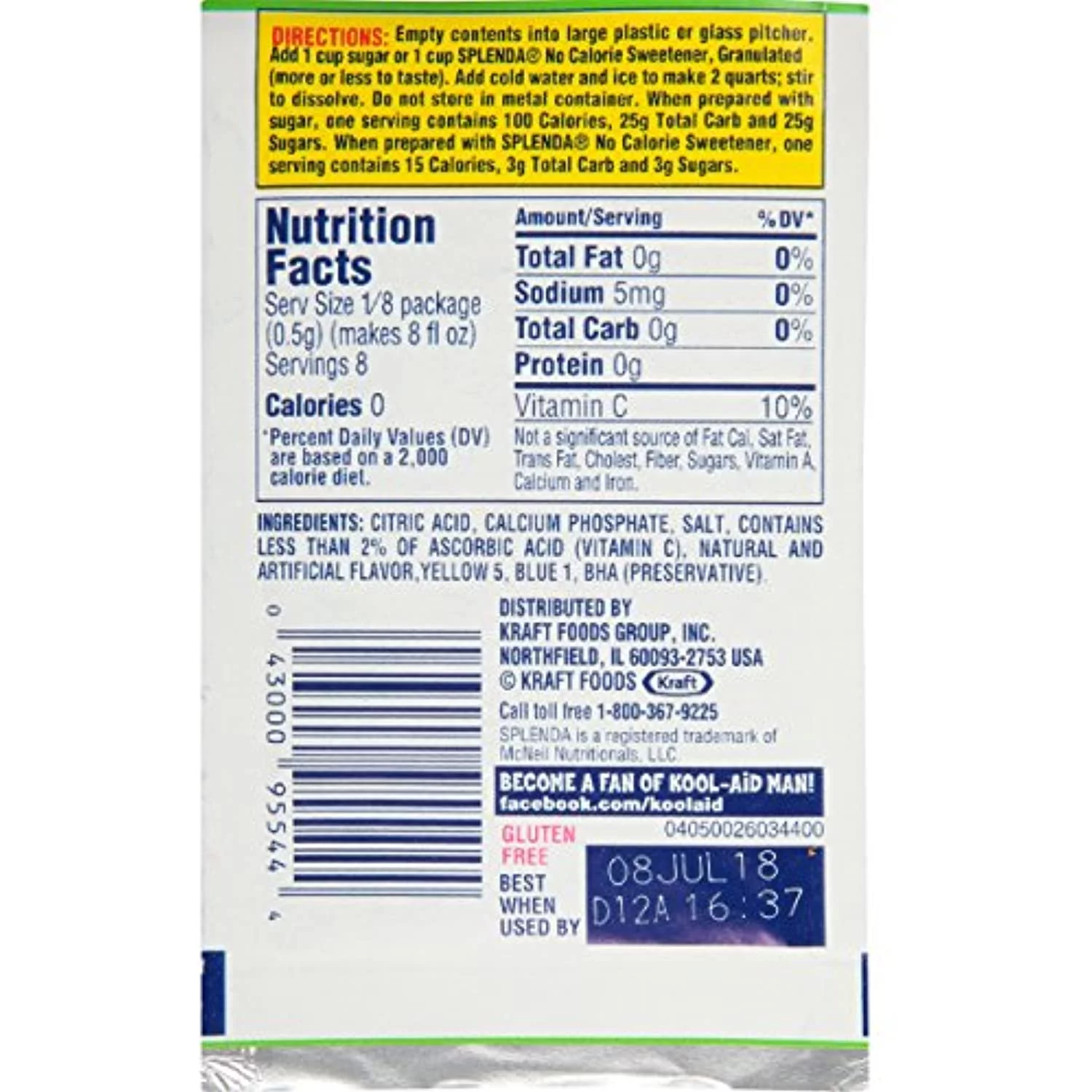 Kool-Aid Lemon-Lime Unsweetened Soft Drink Mix, 0.13-Ounce Packets (Pack Of 96)