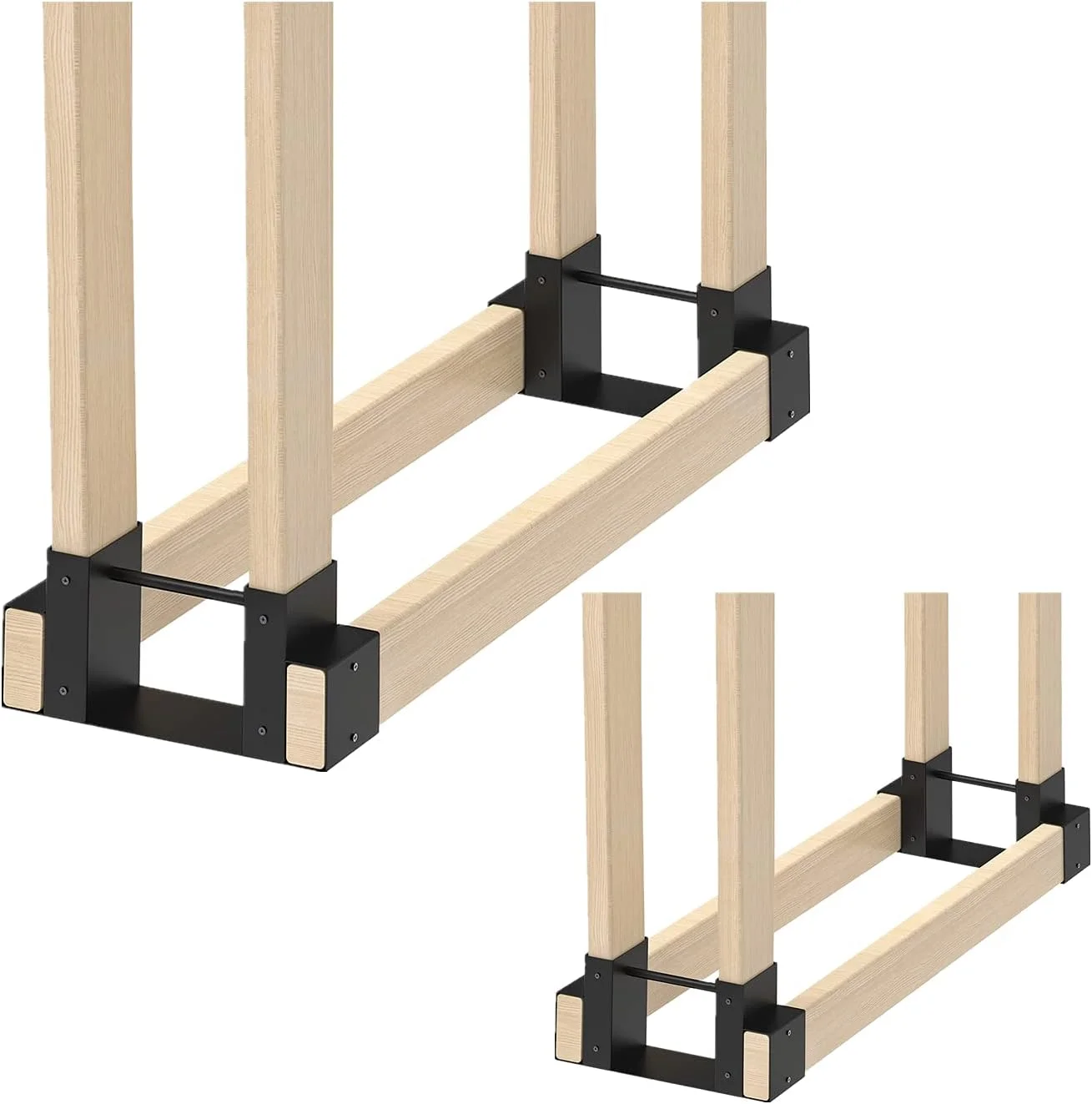 4 Pack Outdoor Firewood Log Bracket Kit, Heavy Duty Adjustable Log Fireplace Wood Holder with Screws