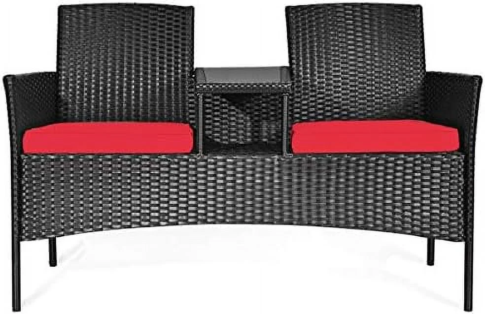 ZWNLKQG Conversation  Set with Table and Two Removable Cushions Rattan Wicker Chairs and Table Set for Patio Garden  Baloney and Lawn Outdoor Porch  Sets Loveseat (Black+Beige)