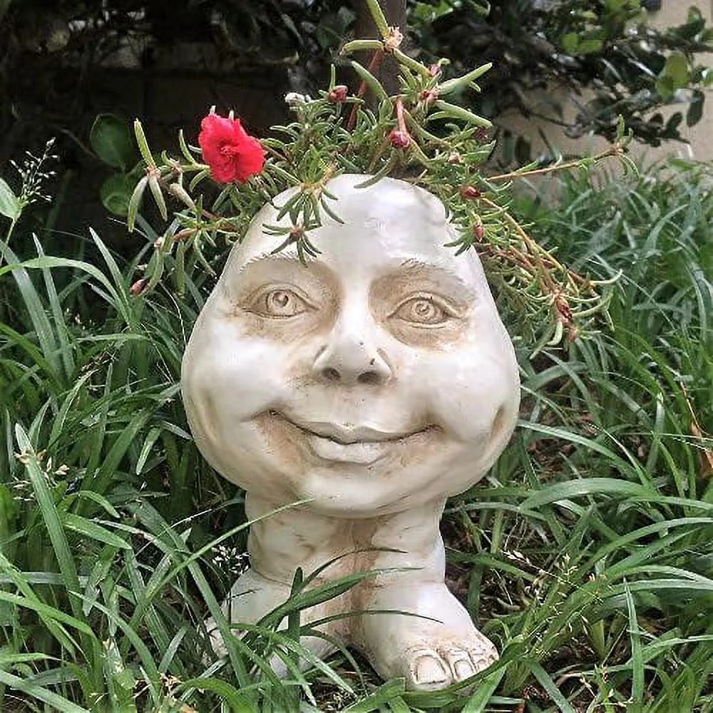 Antique White The Muggly Statue Face Planter Holds 3