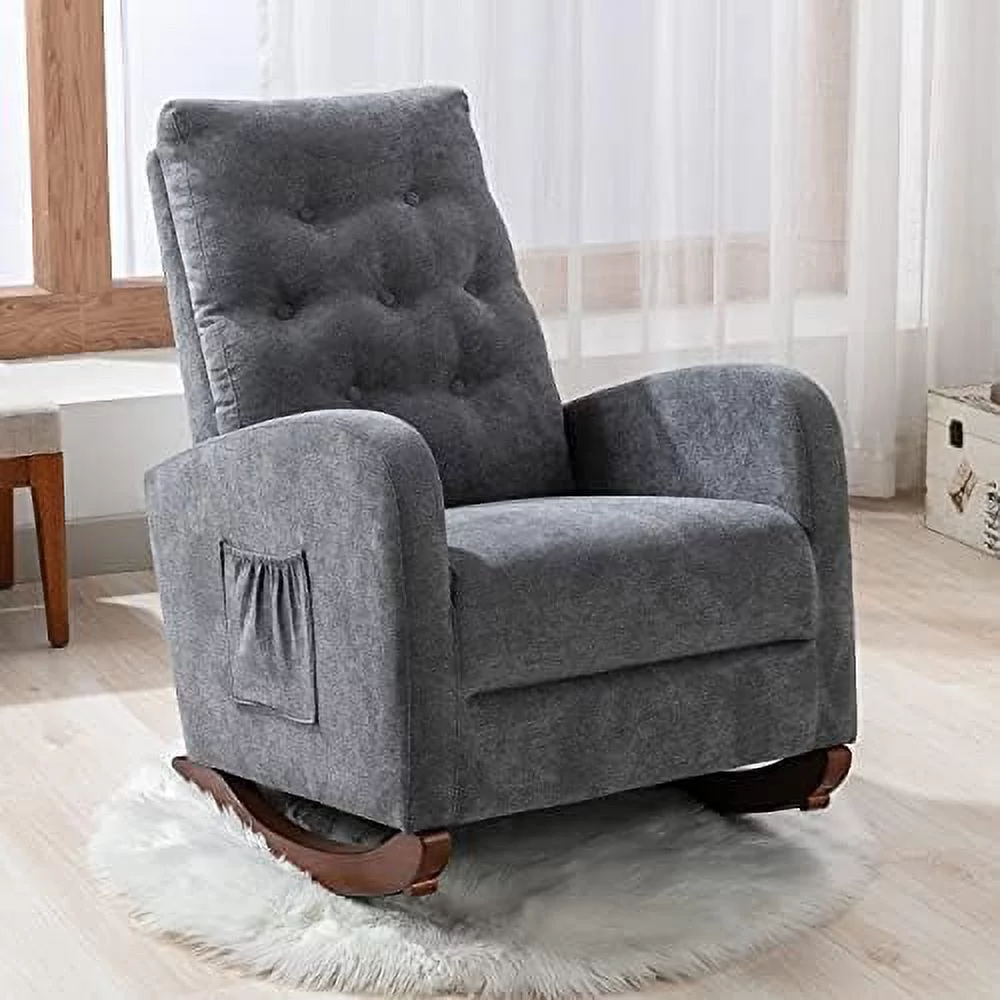 CHTRFVC Velvet Nursery Rocking Chair  Accent Rocking Chair with with Solid Metal Legs  Upholstered Comfy Glider Rocker for Reading  Bedroom and Living Room