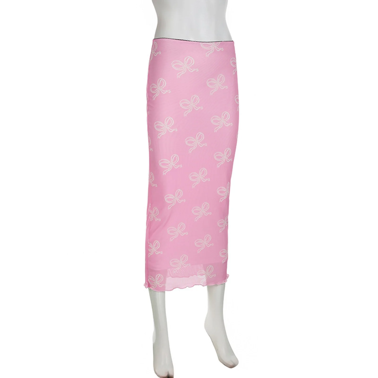 Winter Denim Skirt Ladies Bow Printed Mesh Double Layer Sweet Low Waist Skirt Long Skirt Halter Skirt Saree Skirt Sets Women 2 Piece Outfits Business Casual