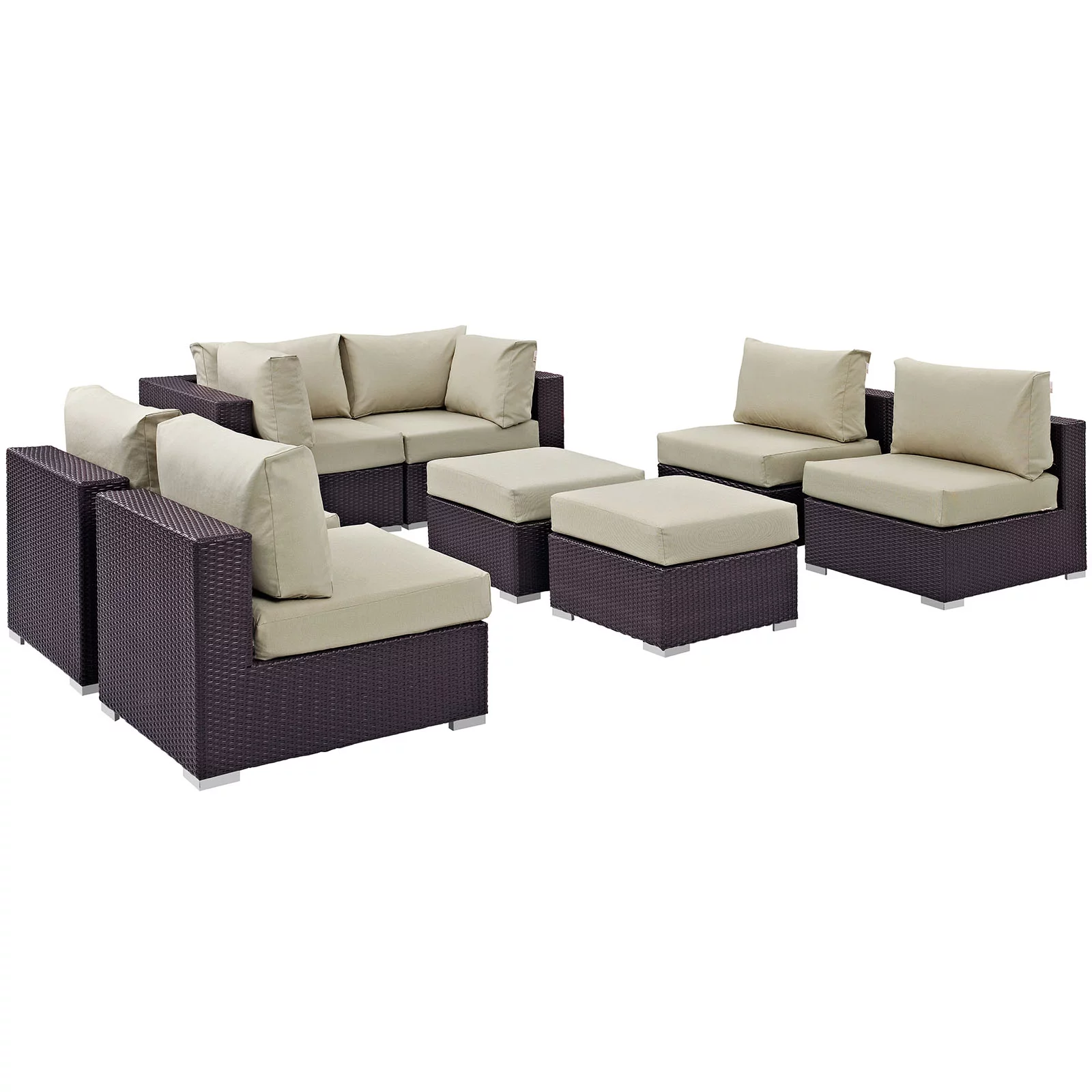 Modern Contemporary Urban Design Outdoor Patio Balcony Eight PCS Sectional Sofa Set, Beige, Rattan