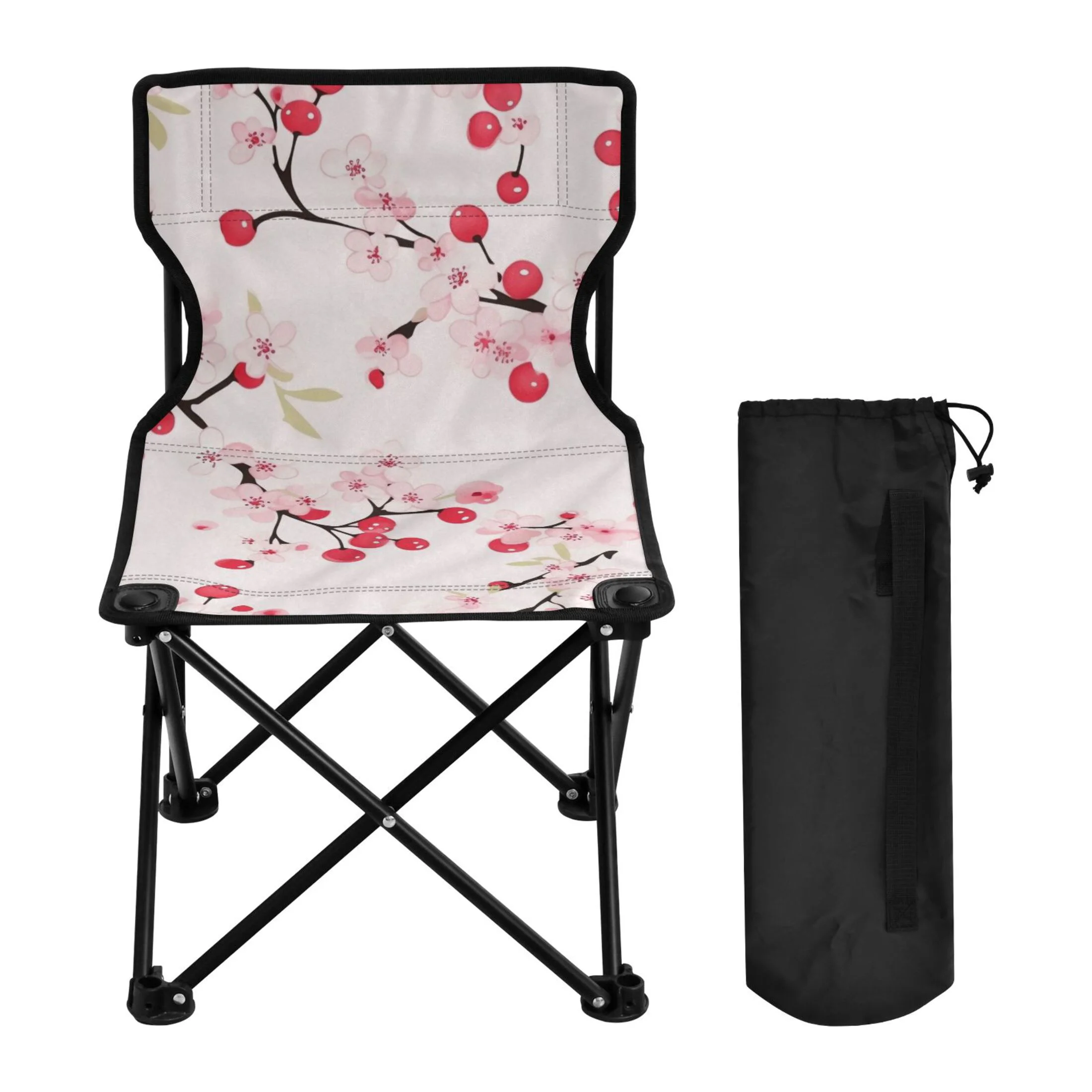 Flowers Cheery Floral Portable Camping Chair Small for Kids Outdoor Folding Beach Chair Fishing Chair Lawn Chair with Carry Bag