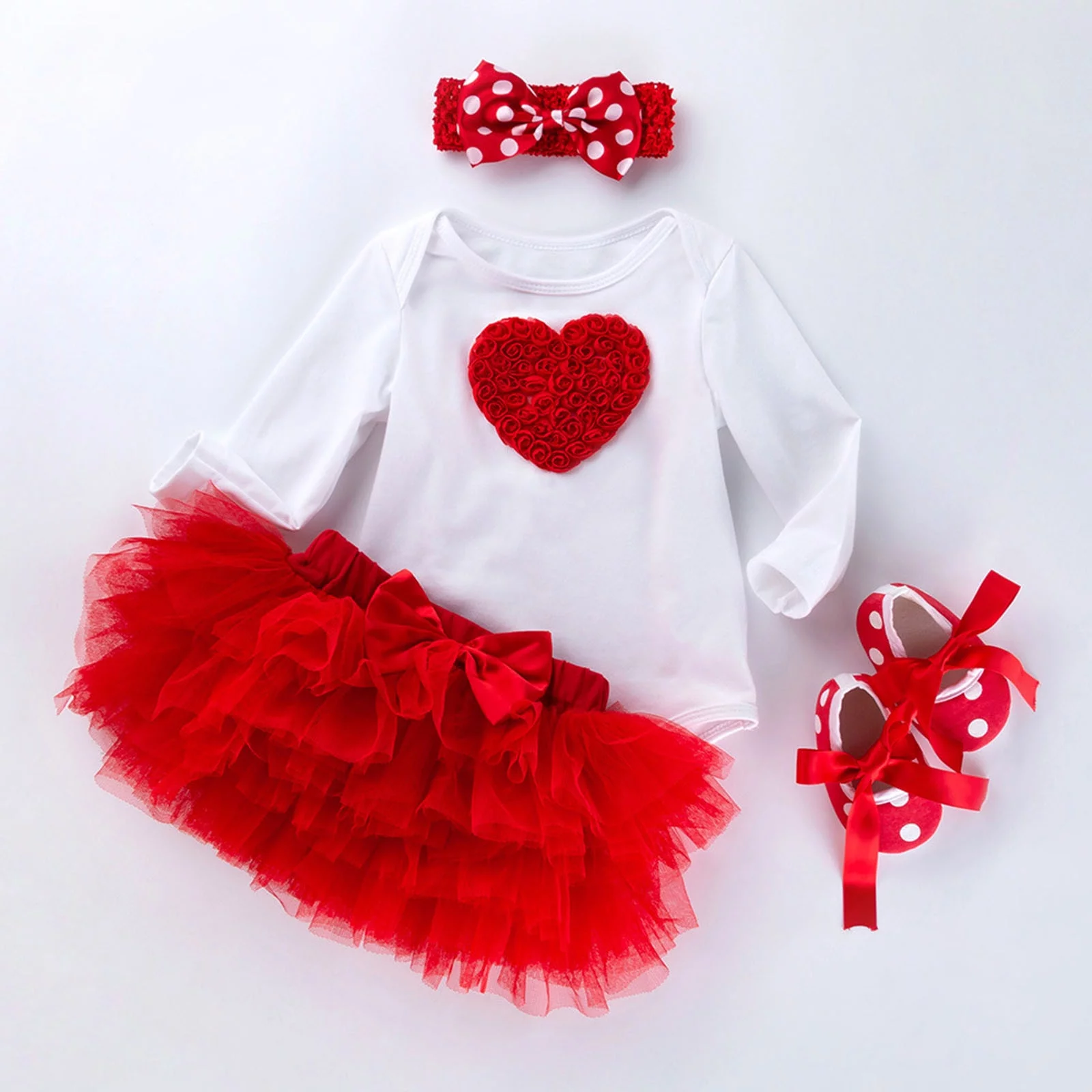 Winter Denim Skirt Baby Girls Heart Embroidery Romper Bodysuit Tutu Tulle Skirt Headband Socks Shoes Valentine'S Day Outfit Set Skirt Hangers With Clips Space Saving