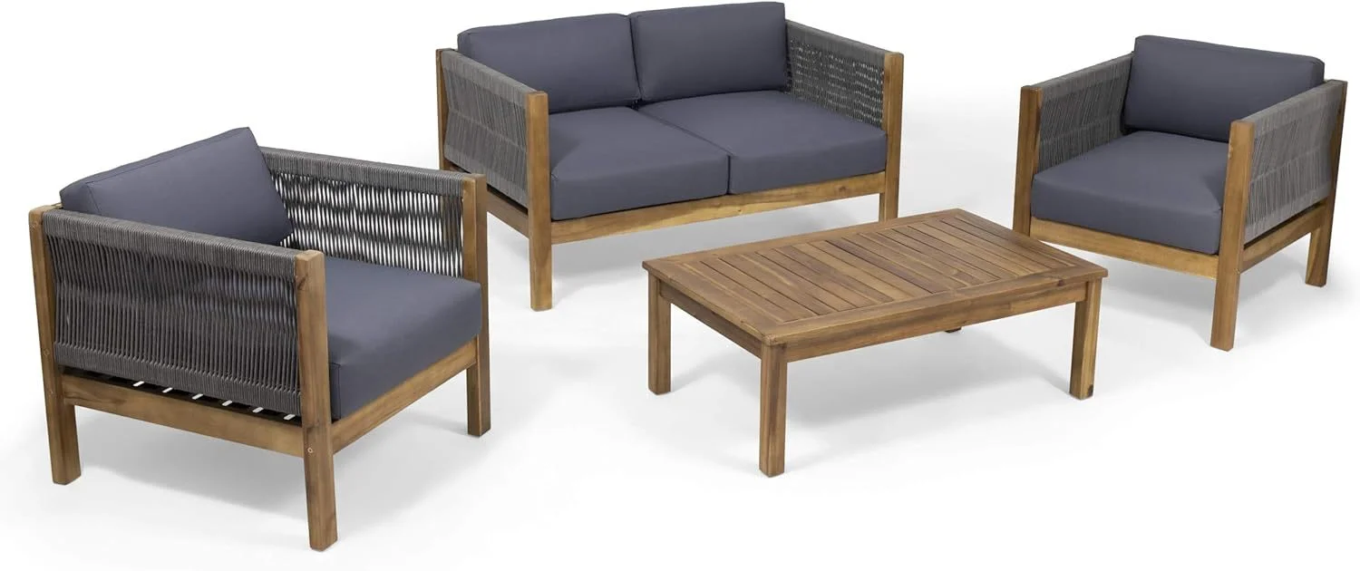 Stylish and Comfortable LAUREL Outdoor 4 Seater Chat Set with Love Seat  Coffee Table  and Club Chair - Ideal for Relaxed Outdoor Living Space Enjoyment!