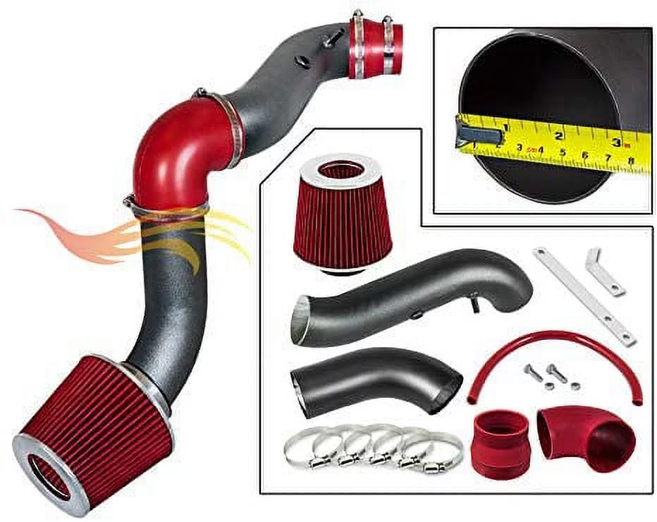 RW SERIES - MATTE BLACK PIPE RED - SHORT RAM INTAKE Compatible For 04-08 CHEVY AVEO