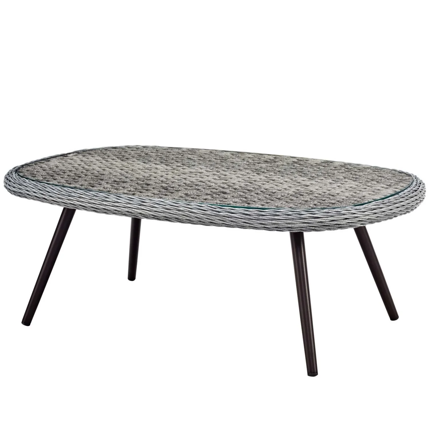 Lounge Coffee Side Table, Grey Gray, Rattan, Wicker, Outdoor Patio Balcony Cafe Bistro Garden Hospitality Restaurant, Modern Contemporary HB33191