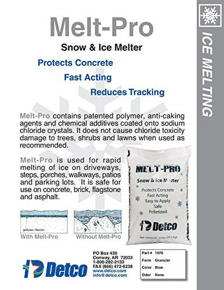Detco Snow & ICE MELT - Unique Polymer Formula-Big- 50lb Bag, Safe Around Pets, Lawn, shrubs, Sidewalks, porches and driveways.