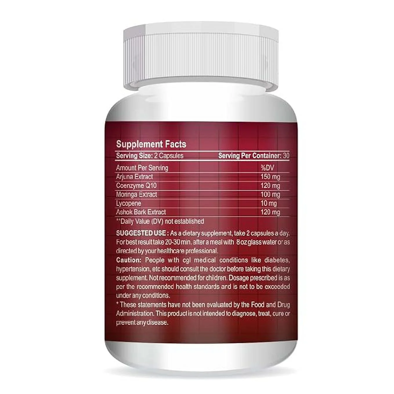 Blood Pressure Management Supplemet with Arjuna & Moringa Extract - 60 Capsules