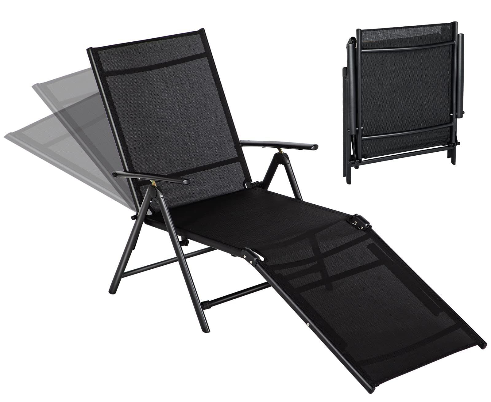 Outdoor Chaise Lounge Chair Patio Reclining Folding Beach Sun Lounger Pool Lawn