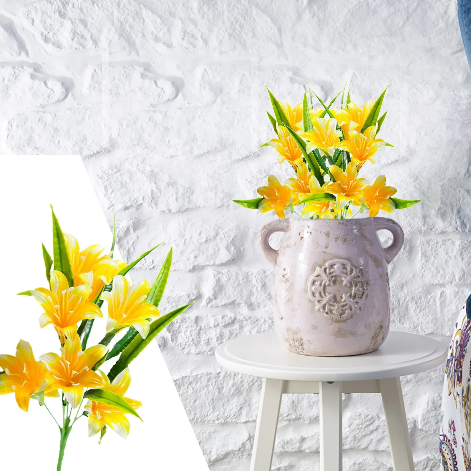 LHWEN Lily Flower Pot Decoration Realistic and Natural Wedding Home Shop and Party Decoration Beautiful Peony Design Durable Fabric Material Adds Elegance and Charm to Any Space