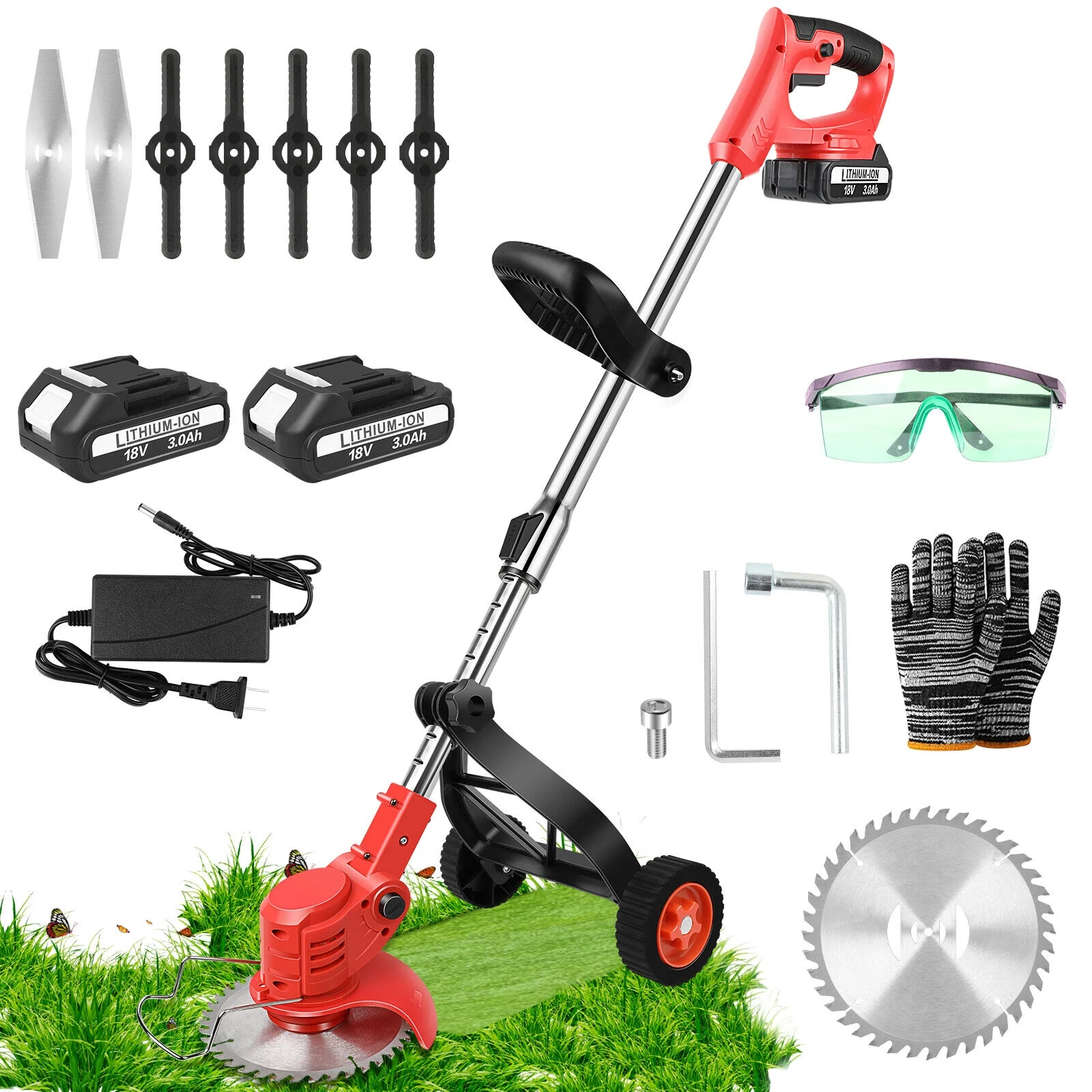 Cordless Type B:Grass trimmer+2X5.5Ah Battery + Parts Electric Weed Lawn Eater Edger Yard Cutter Mower