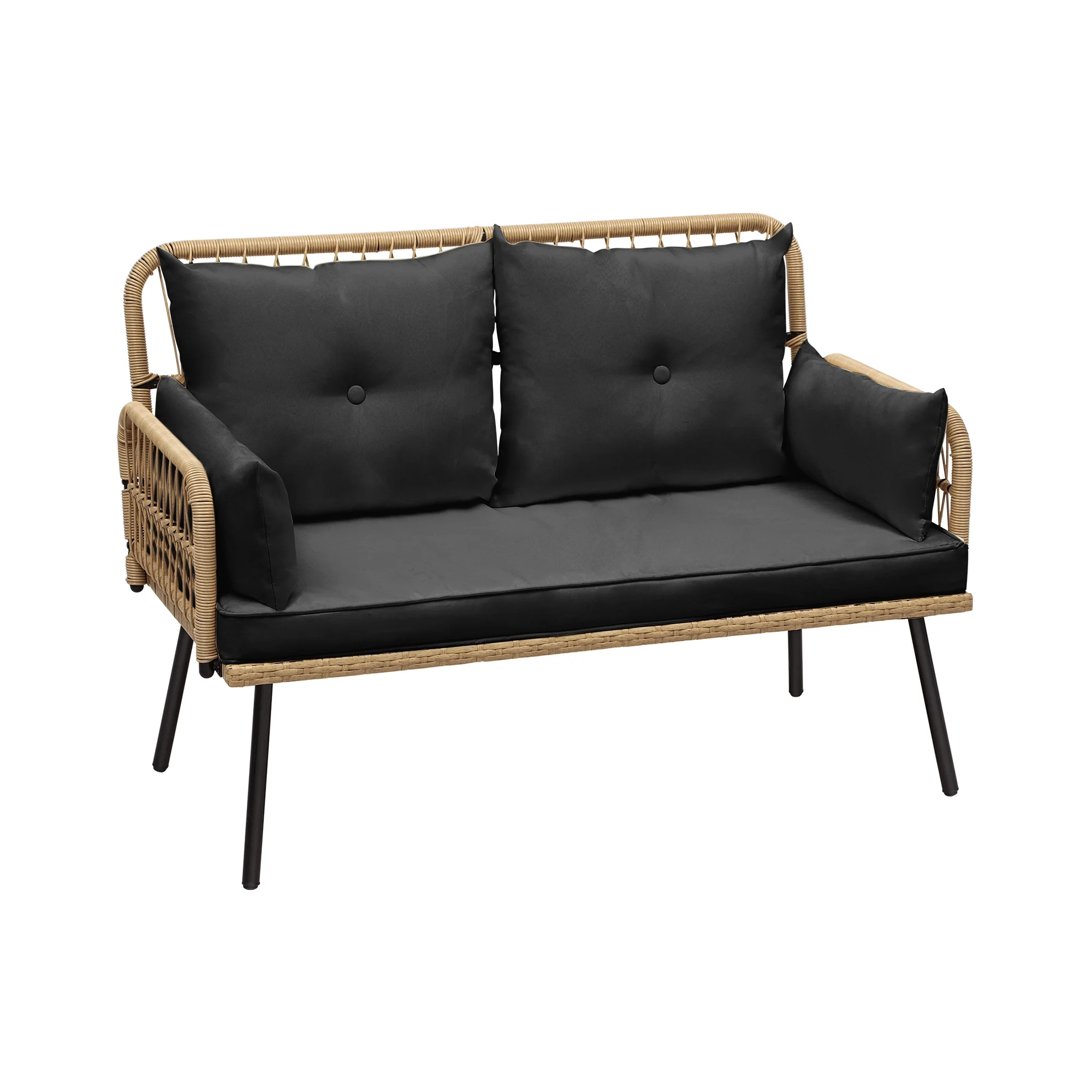 ModFusion Outdoor Indoor Wicker Loveseat Patio Furniture, All-Weather Rattan for Backyard, Balcony and Deck with Soft Cushions, Black and Light Brown