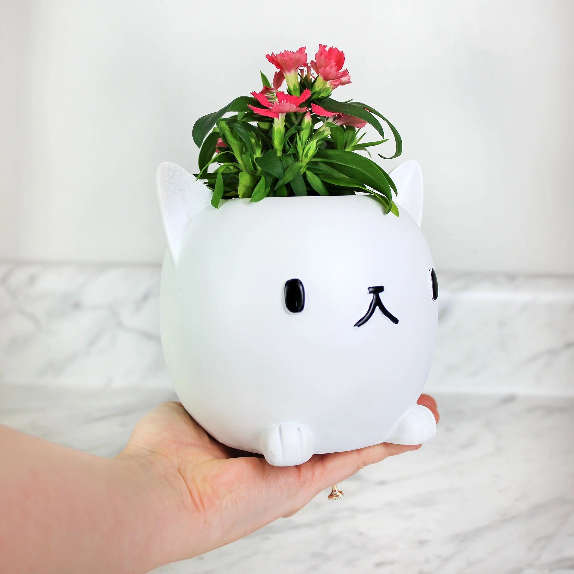 Esterno Cute Cat Mini Planter Pot, White Kitten-Shaped Resin Flower Pot / Pencil Holder