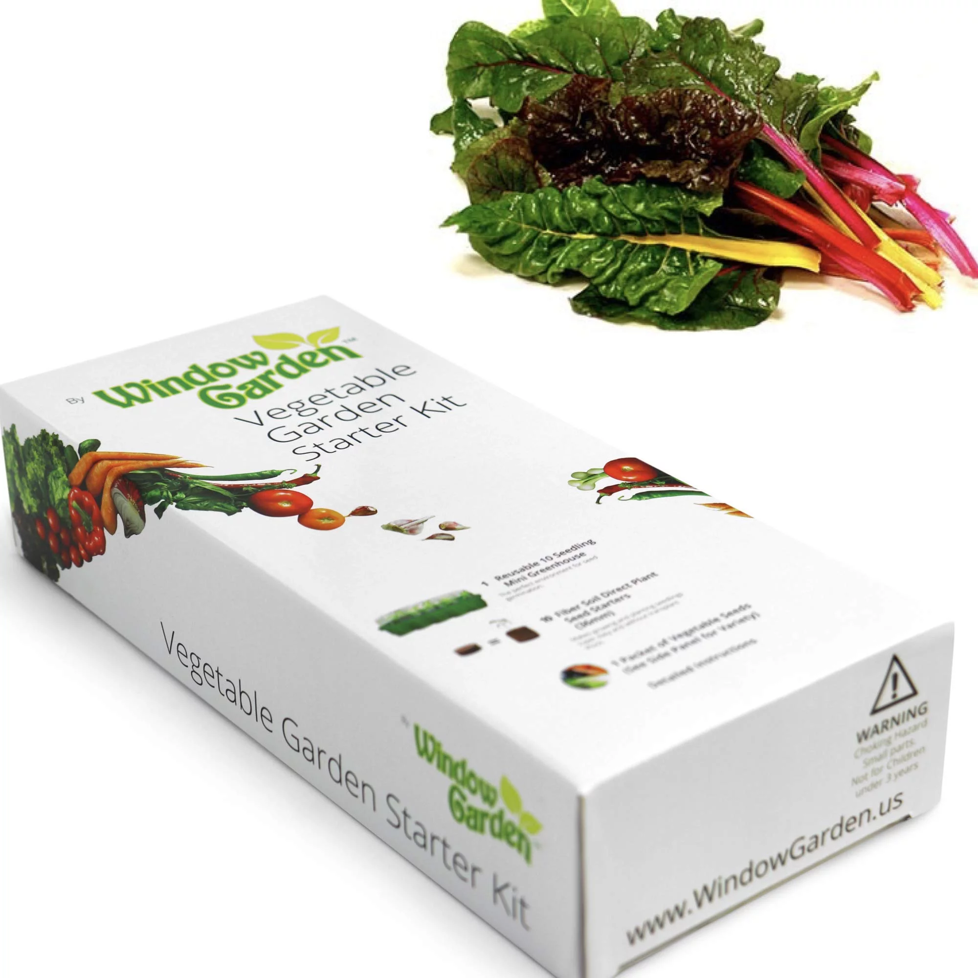 Window Garden Swiss Chard Vegetable Seed Starter Kit, Grow Your Own Vegetable Starter Kit, 10 Fiber Soil Seed Starters