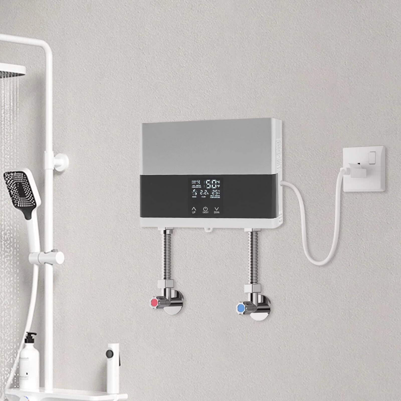 Electric Tankless Water Heater 110V Constant Temperature Instant Hot Water Heater 4000W Silver/White