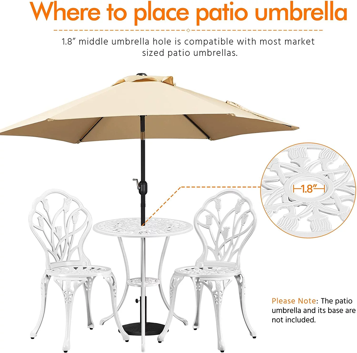 Yaheetech Patio Bistro Sets 3 Piece, Outdoor Rust-Resistant Cast Aluminum Garden Table and Chairs, White