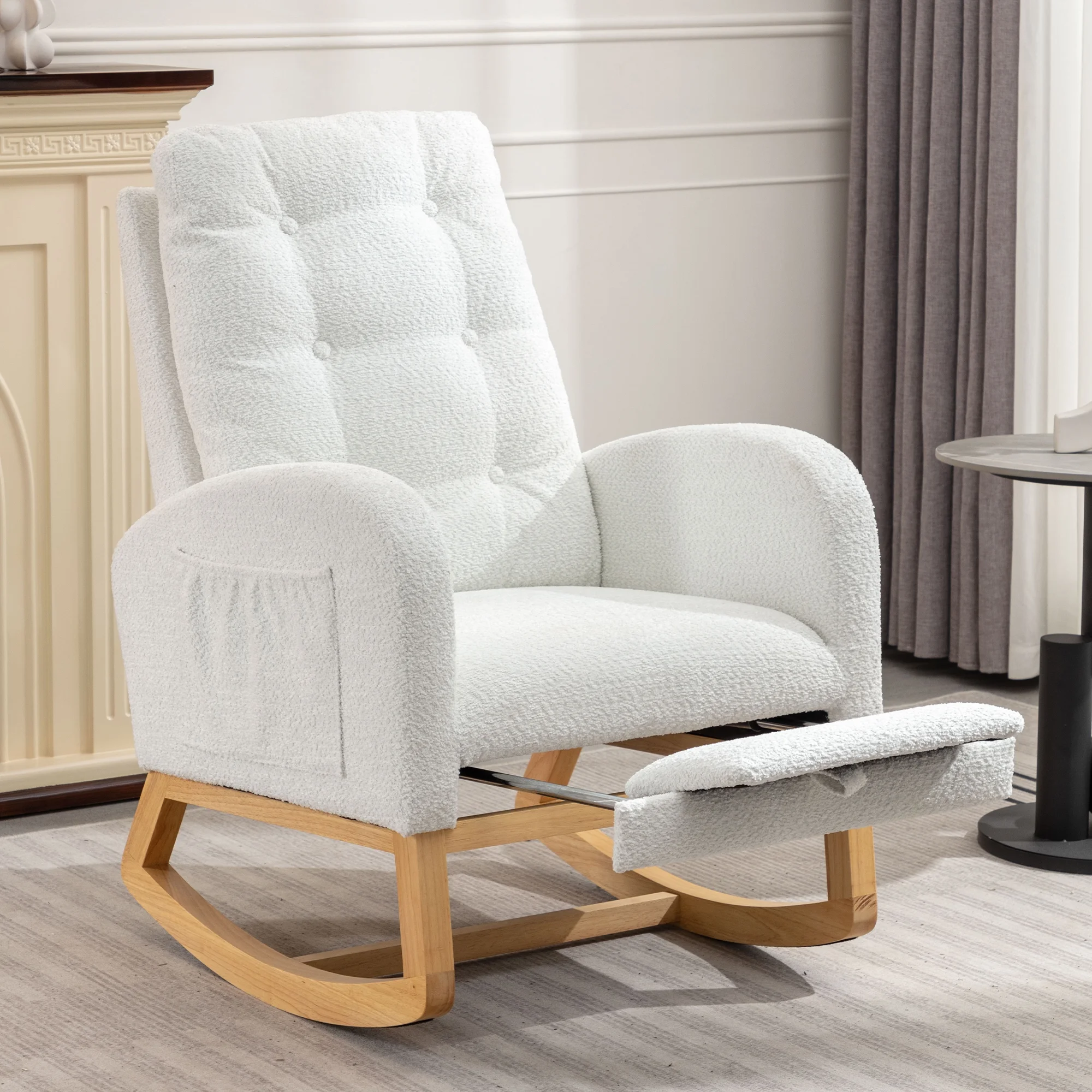 High back wooden Rocking chair Bedroom Living Room Living Space White 26.77D X 38.36W X 39.76H inches