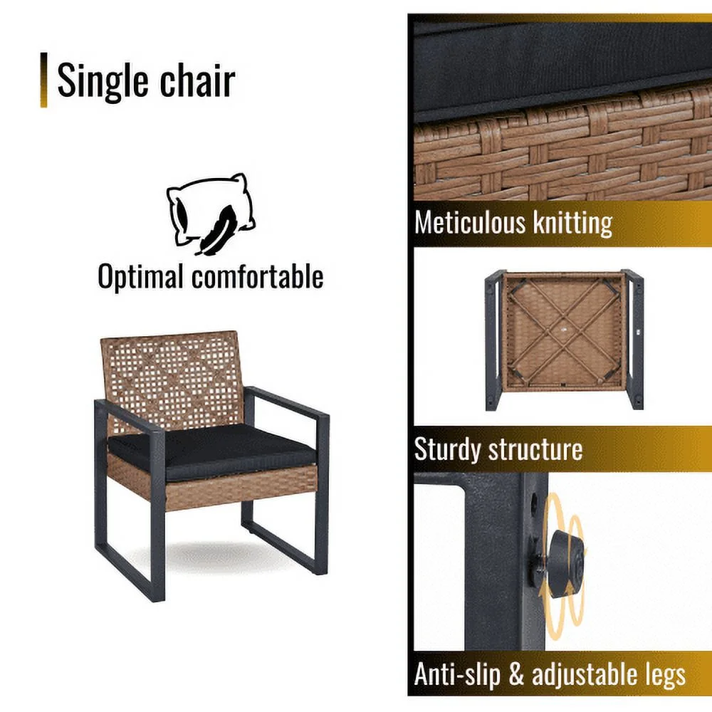 Zoeye 4-Piece Metal Frame Wicker Home Brown Patio Furniture Set
